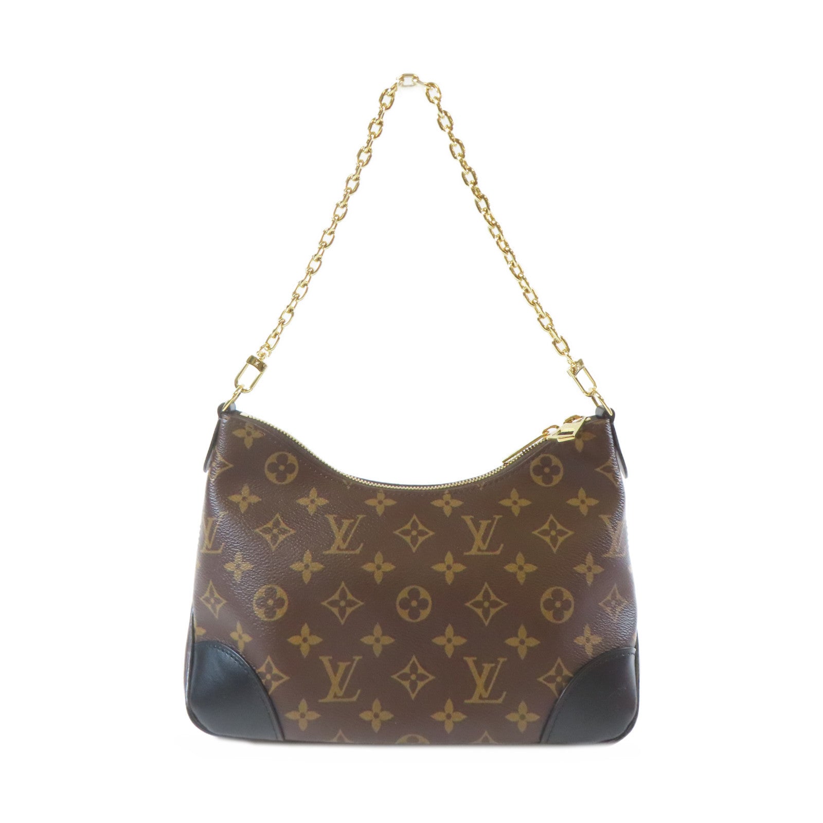 LOUIS VUITTON Monogram Macassar Boulogne金扣鏈帶肩背袋啡色