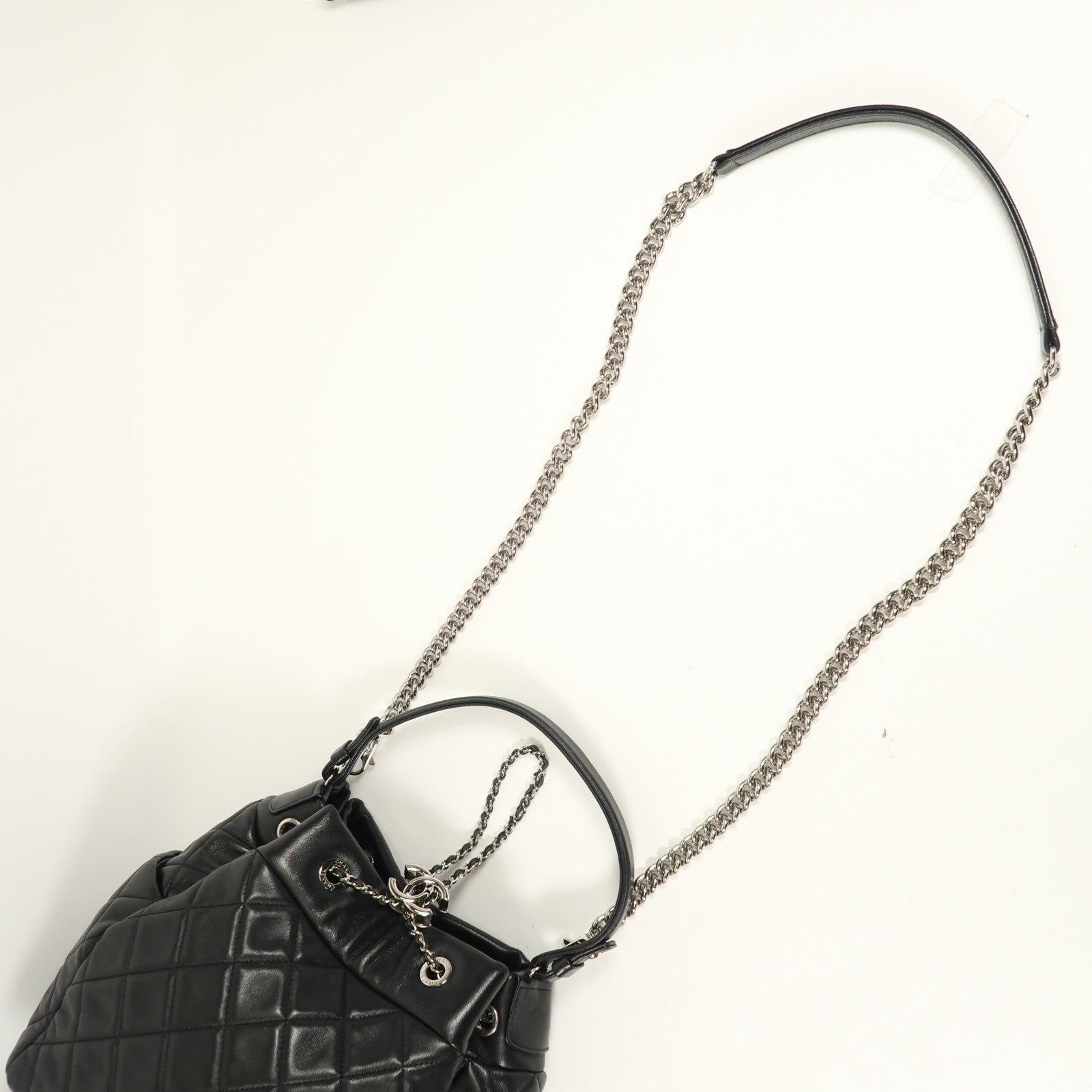 CHANEL 牛皮皮革Shoulder Bag銀扣鏈帶手挽肩背兩用袋