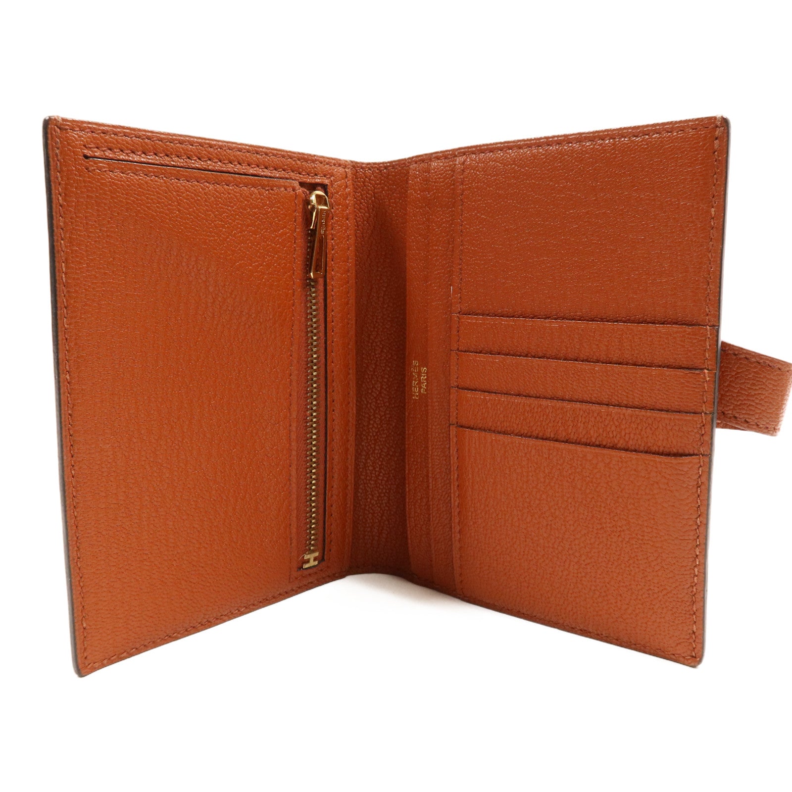 HERMES 【激減優惠】Chevre皮革Bearn Compact Wallet金扣錢包