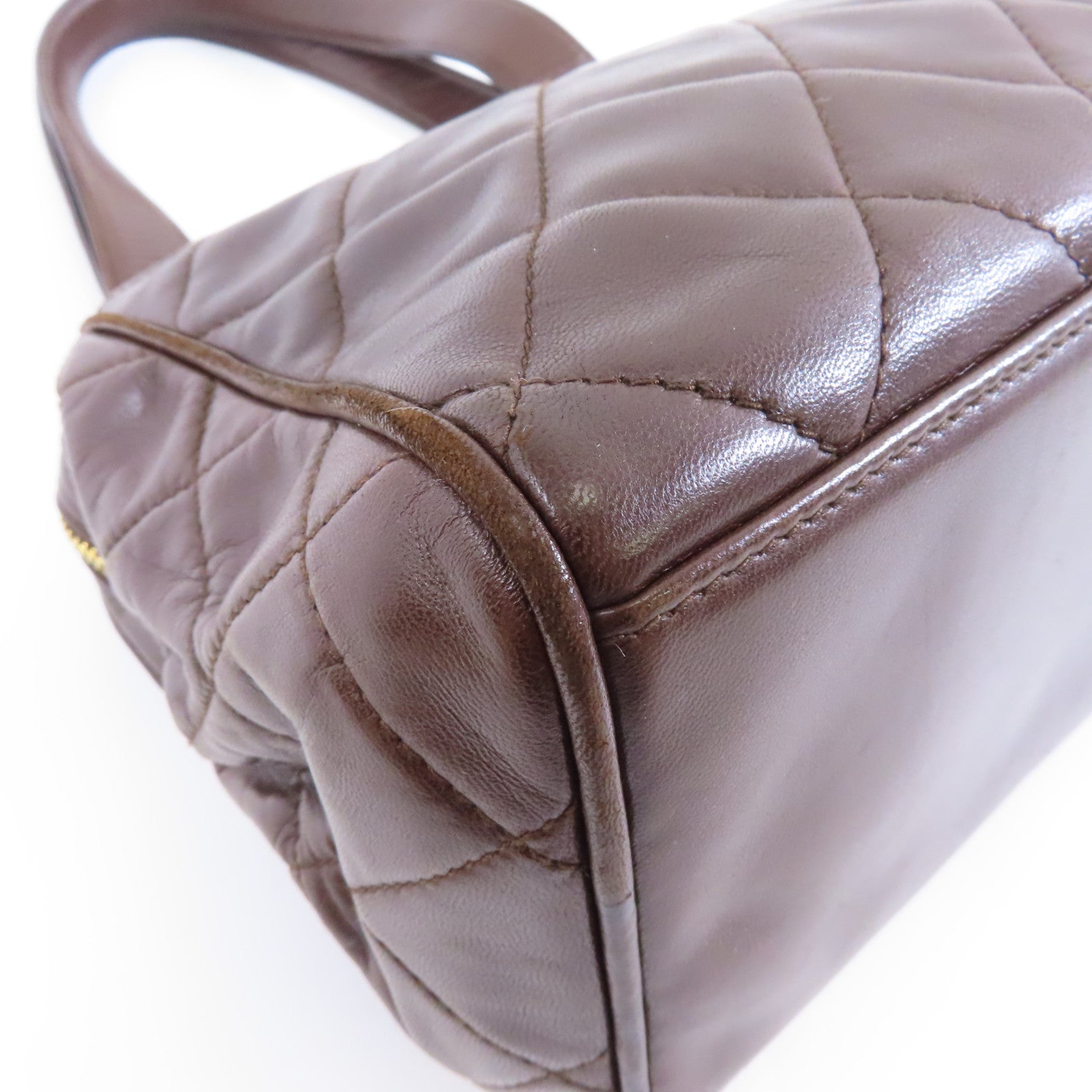 CHANEL 菱格羊皮皮革Vintage Handbag金扣手挽袋啡色