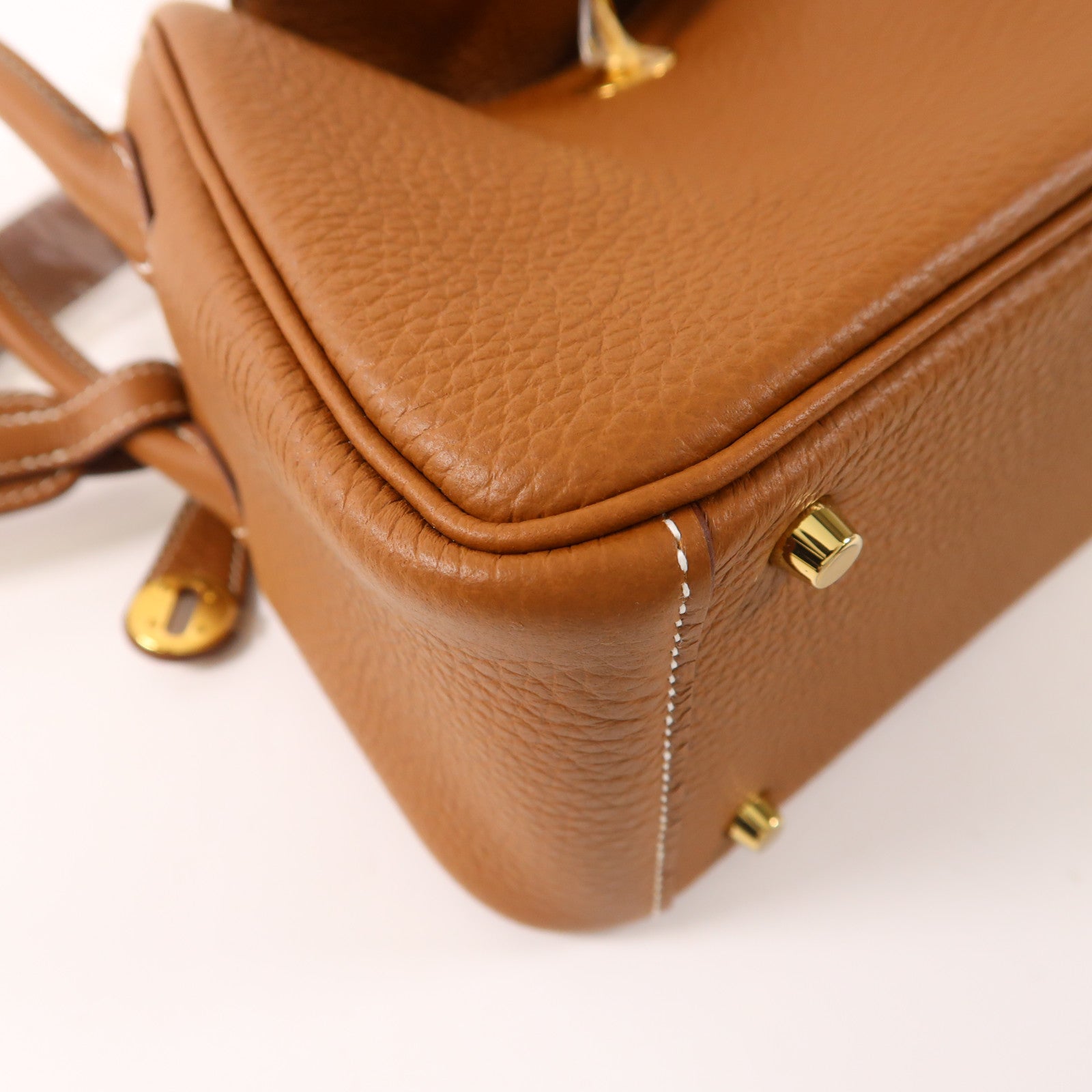 HERMES Clemence皮革Mini Lindy金扣手挽肩背兩用袋Gold