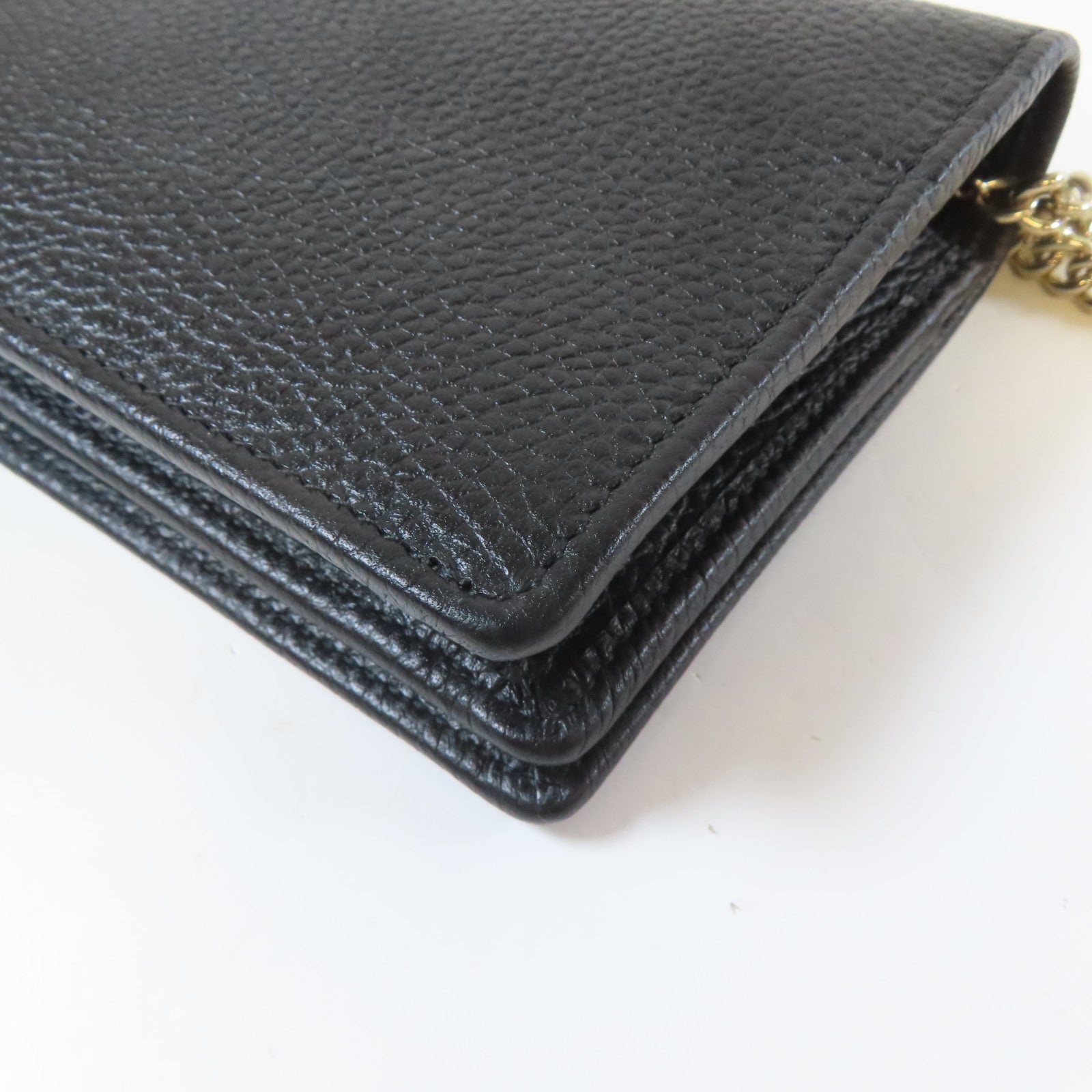 GUCCI 牛皮皮革Wallet Shoulder Bag金扣鏈帶肩背袋黑色