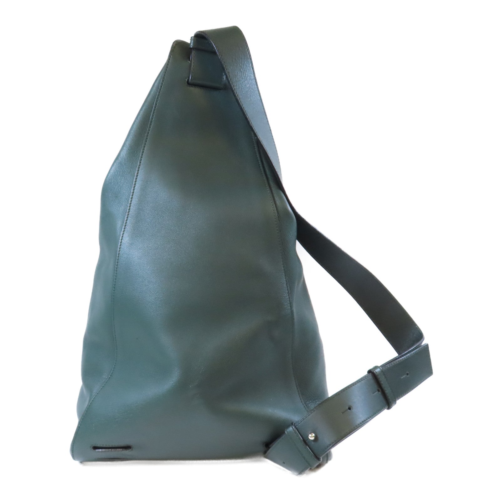 LOEWE 牛皮皮革Backpack銀扣背包綠色