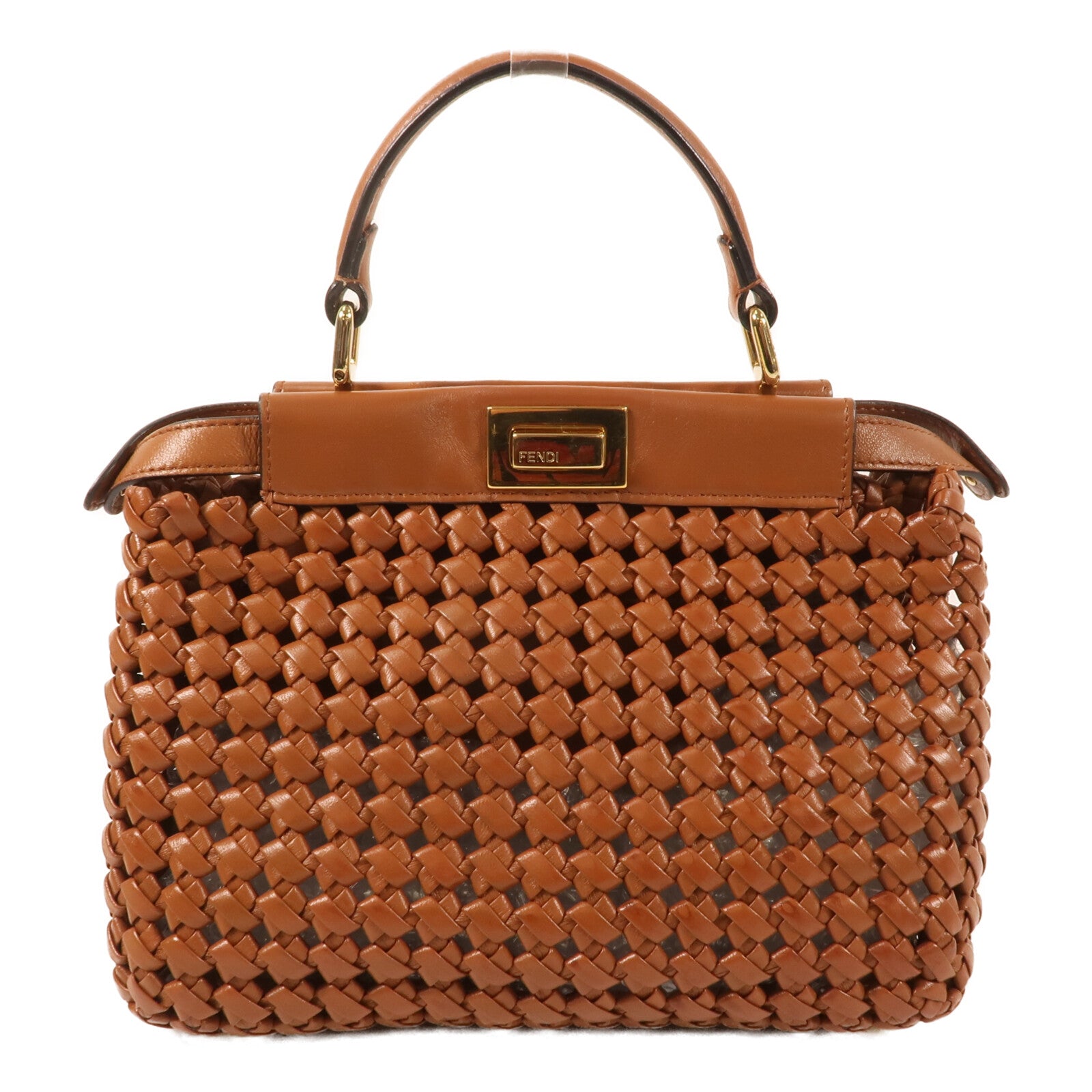 FENDI Nappa皮革Mini Peekaboo金扣手挽肩背兩用袋