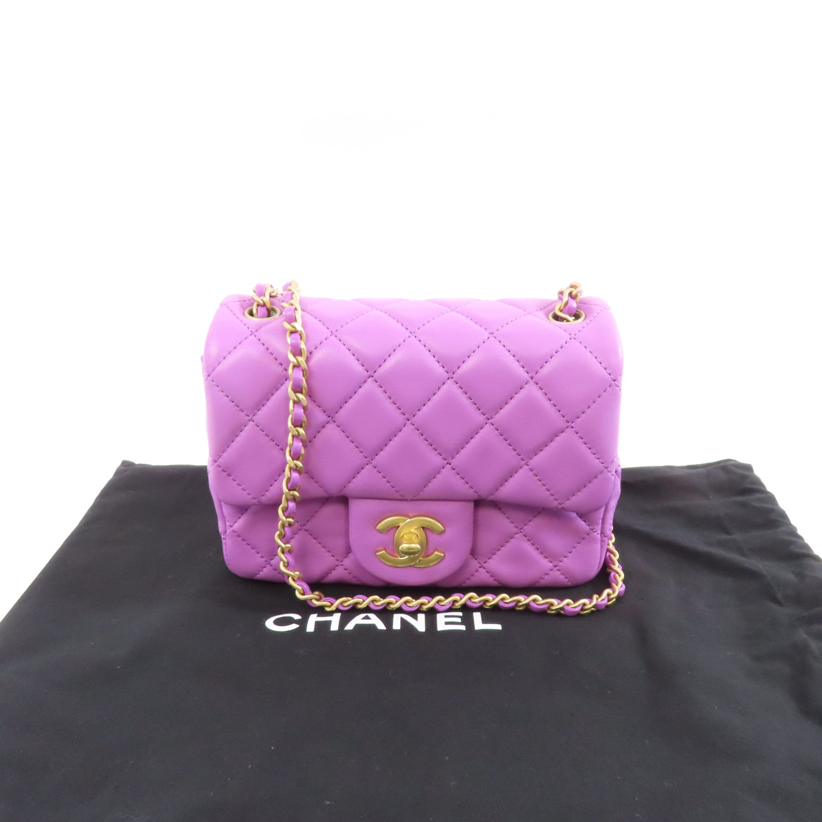 CHANEL 菱格羊皮皮革Classic 17cm金扣鏈帶肩背袋紫色