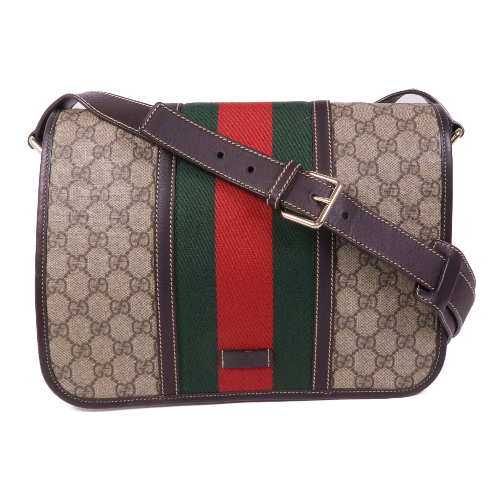 GUCCI 牛皮皮革/塗層帆布Shoulder Bag金扣肩背袋