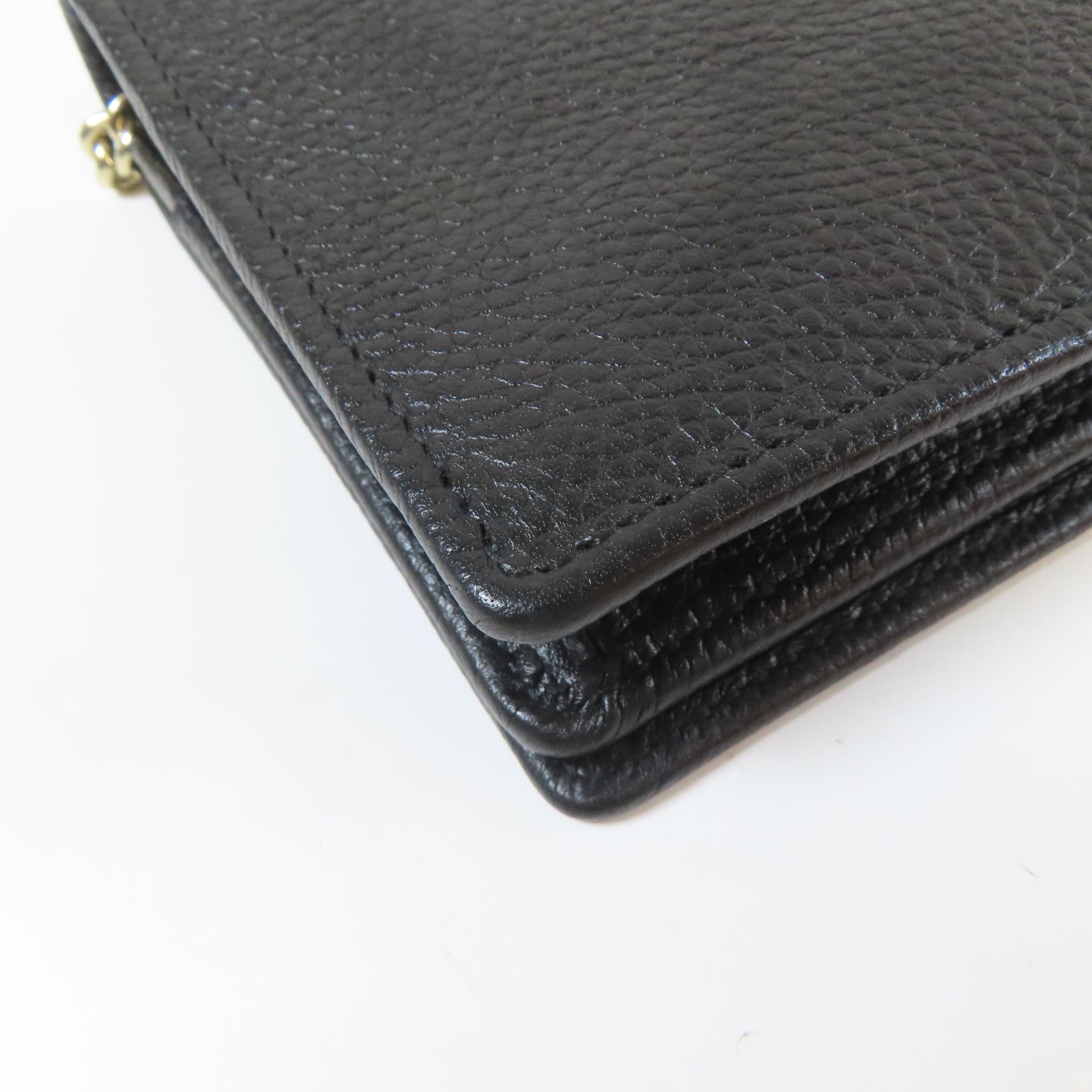 GUCCI 牛皮皮革Wallet Shoulder Bag金扣鏈帶肩背袋黑色
