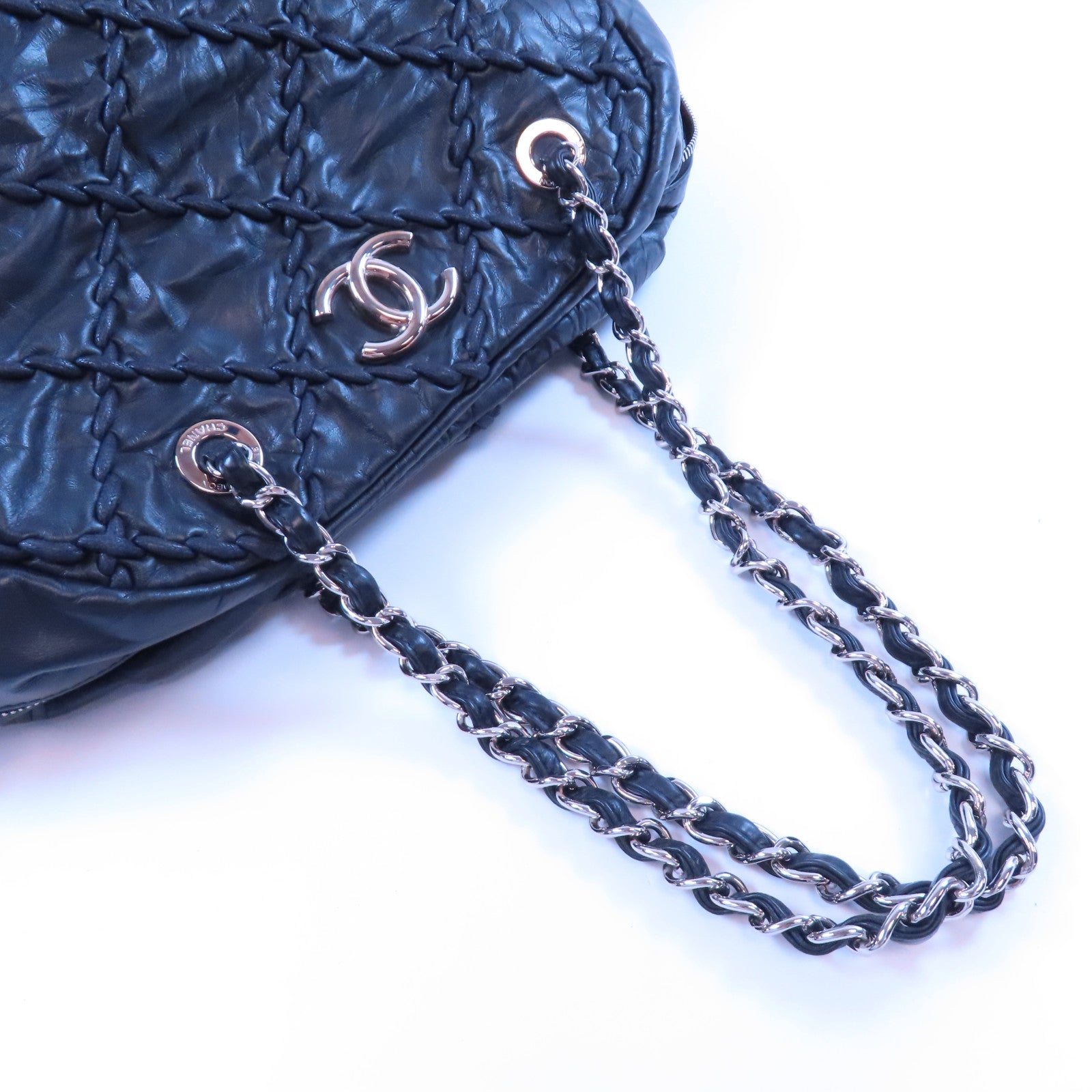 CHANEL 牛皮皮革Shoulder Bag金扣鏈帶肩背袋黑色