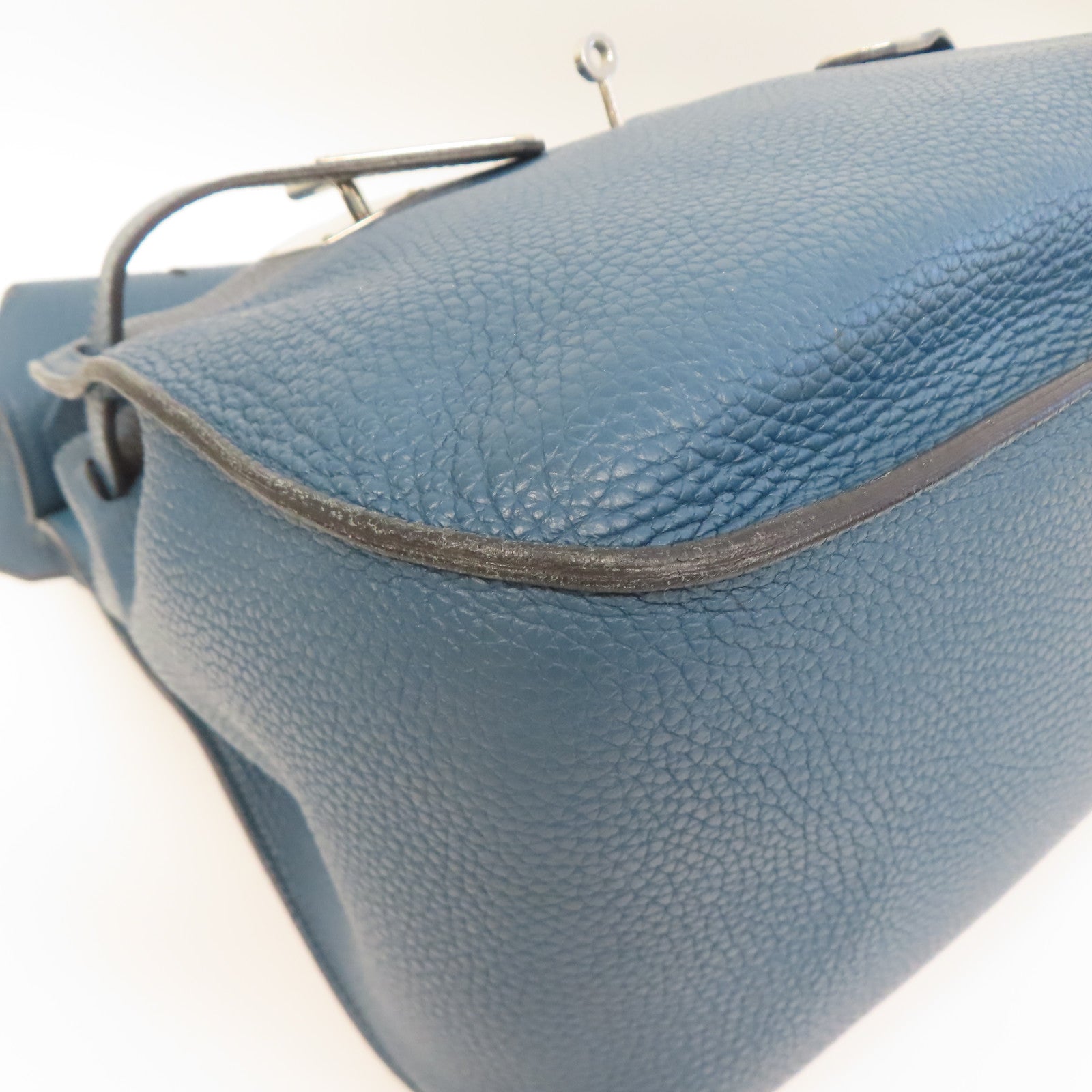 HERMES 【激減優惠】Clemence皮革Jypsiere 34銀扣肩背袋鴨子藍色
