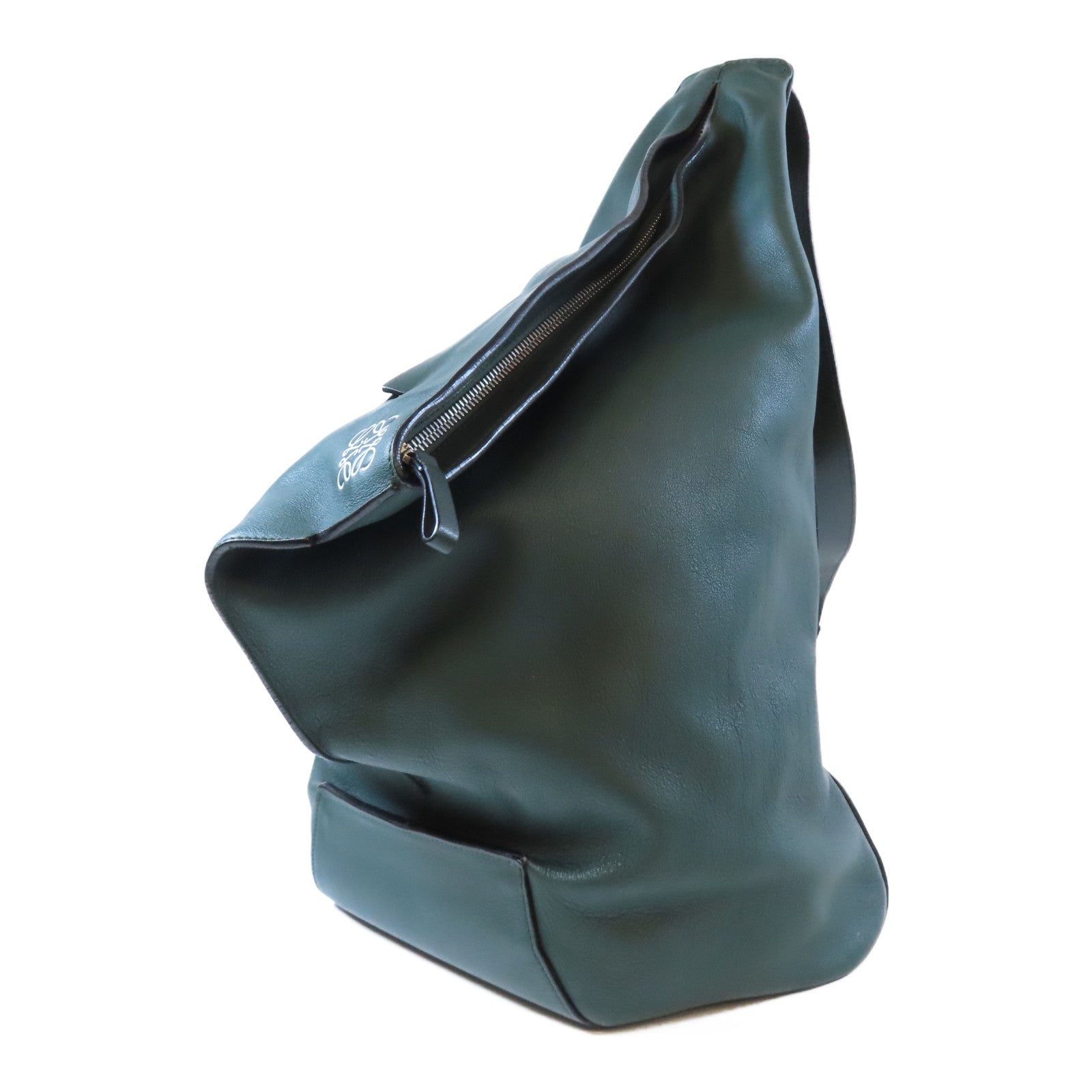 LOEWE 牛皮皮革Backpack銀扣背包綠色