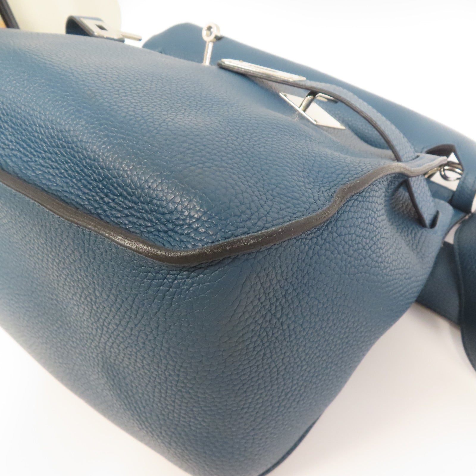 HERMES 【激減優惠】Clemence皮革Jypsiere 34銀扣肩背袋鴨子藍色