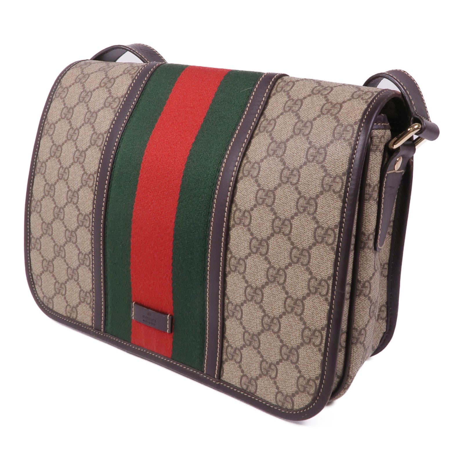 GUCCI 牛皮皮革/塗層帆布Shoulder Bag金扣肩背袋