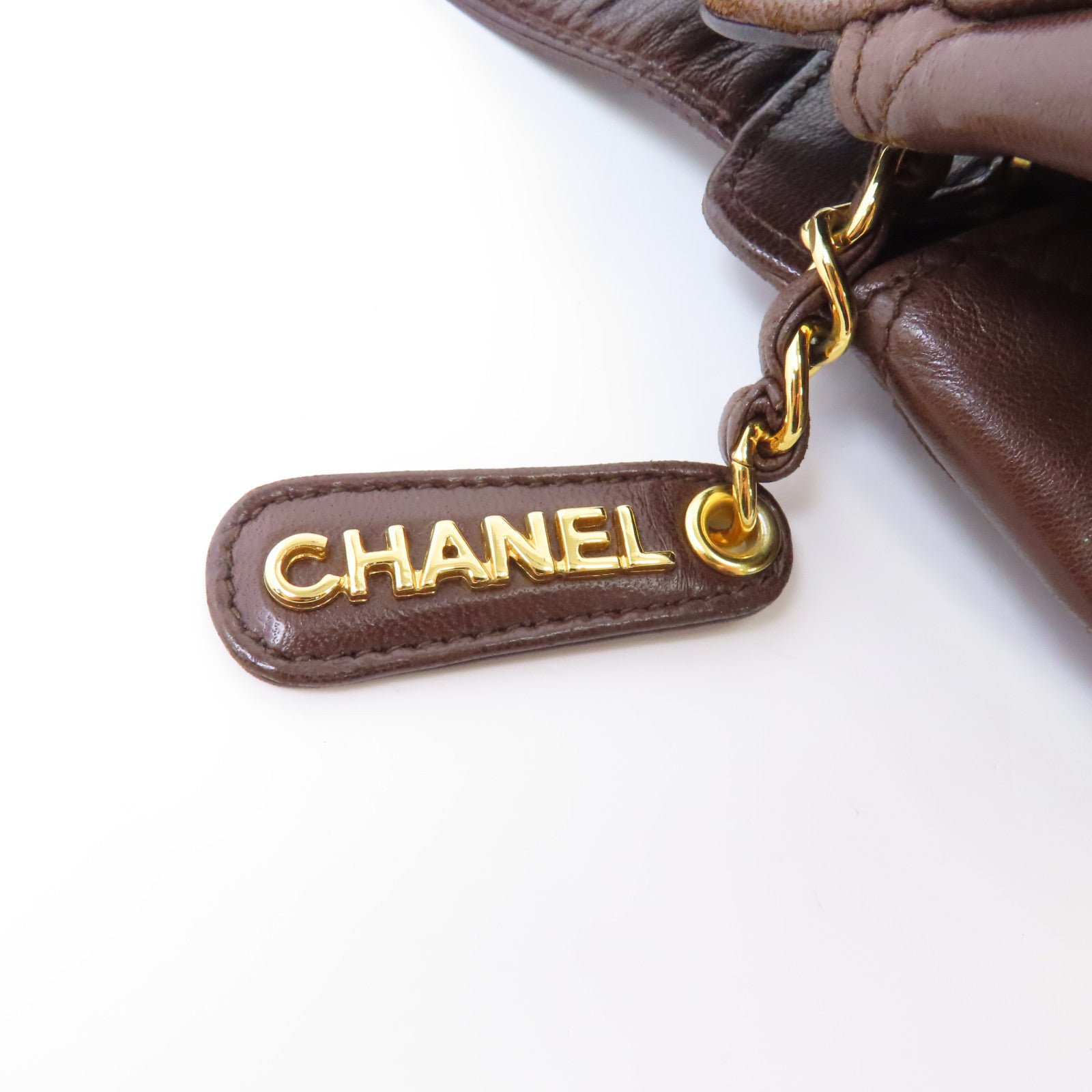 CHANEL 菱格羊皮皮革Vintage Handbag金扣手挽袋啡色