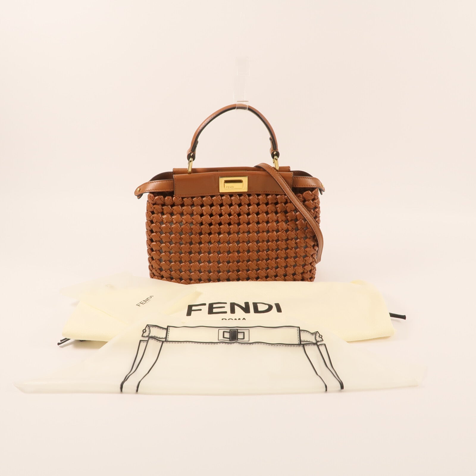 FENDI Nappa皮革Mini Peekaboo金扣手挽肩背兩用袋