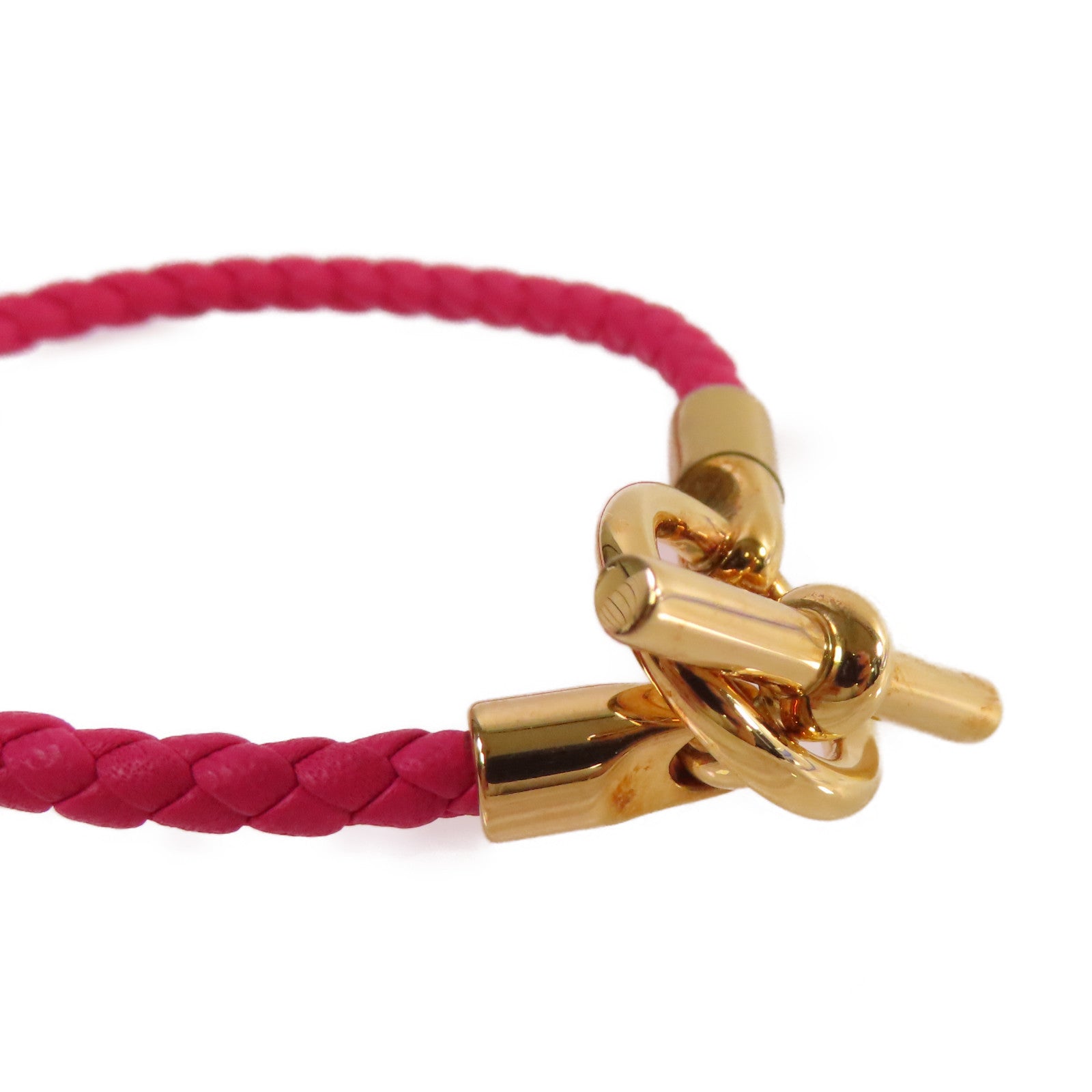 HERMES Swift皮革/金屬Glenan Bracelet金扣手鏈粉紅色