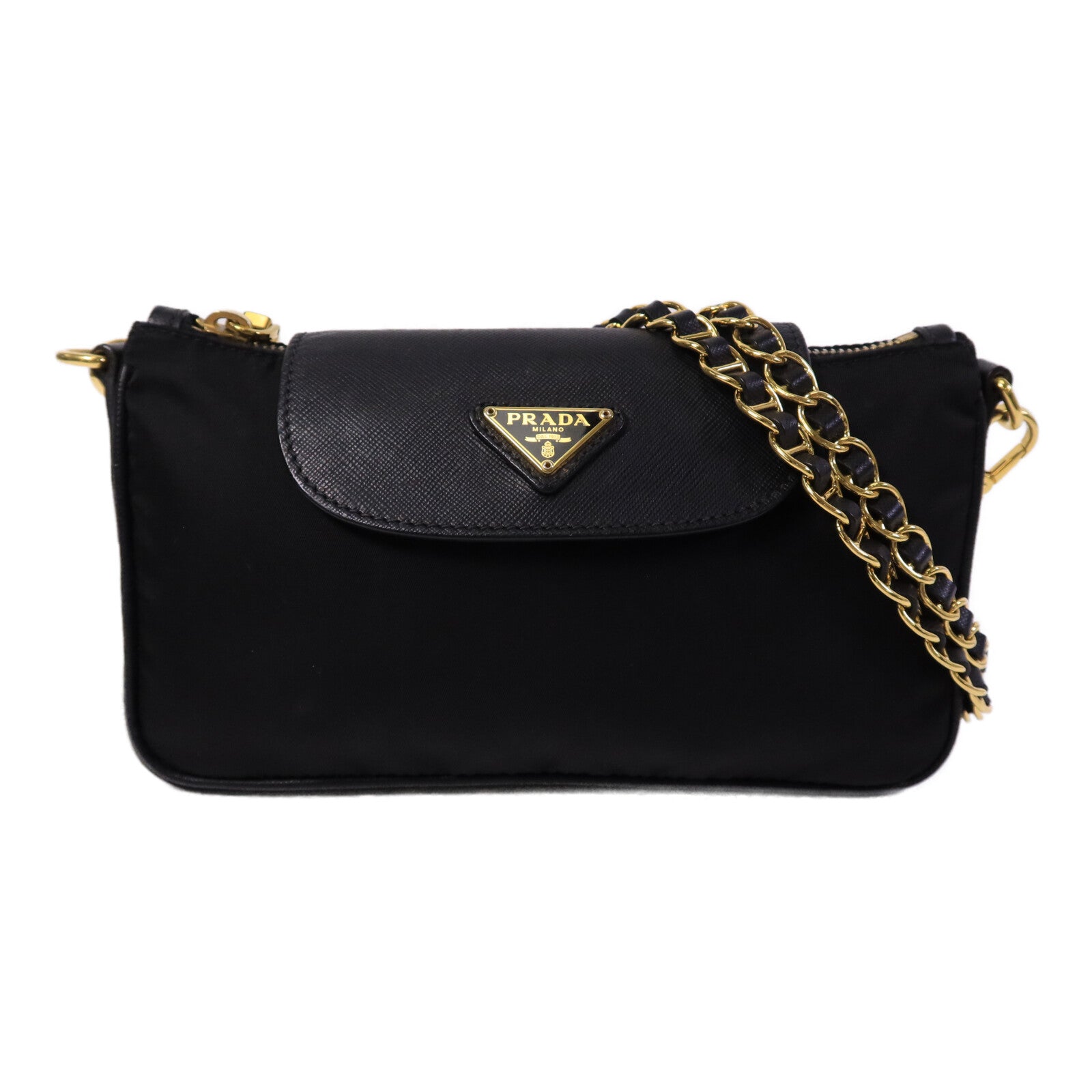PRADA 皮革/尼龍Shoulder Bag鏈帶肩背袋