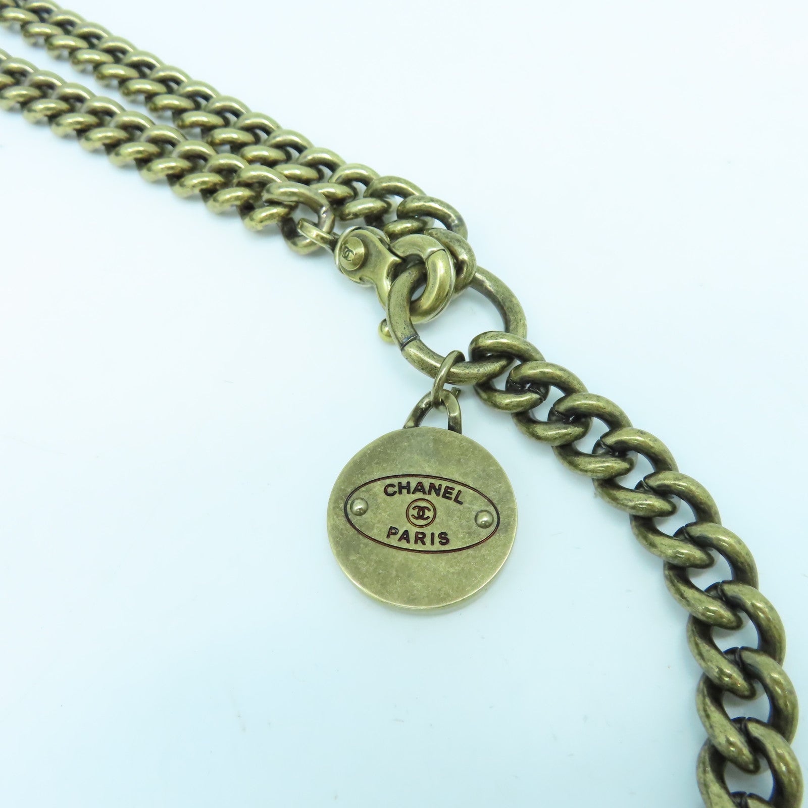 CHANEL 菱格牛皮皮革Chain Shoulder金扣鏈帶肩背袋藍色