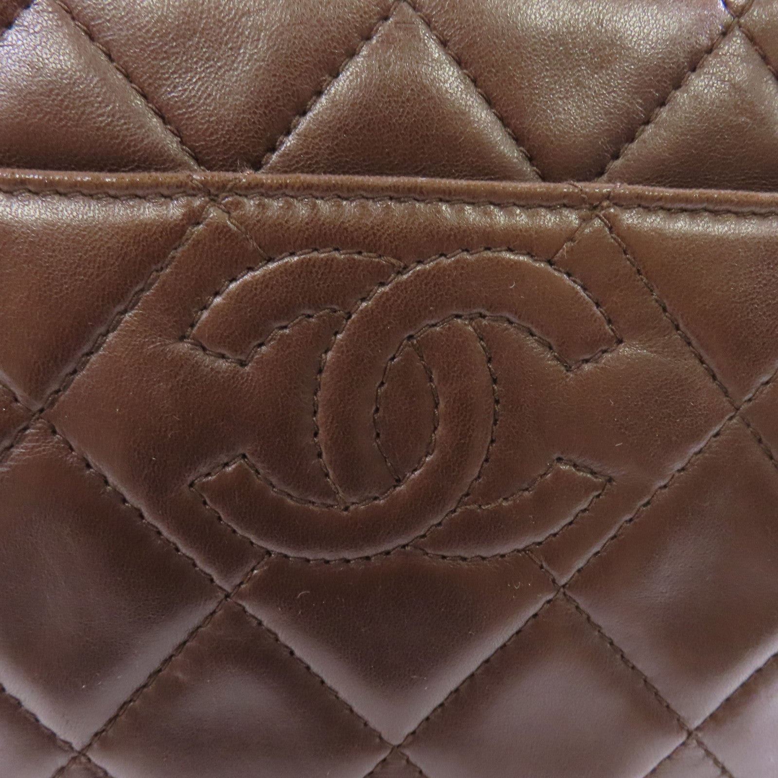 CHANEL 菱格羊皮皮革Vintage Handbag金扣手挽袋啡色