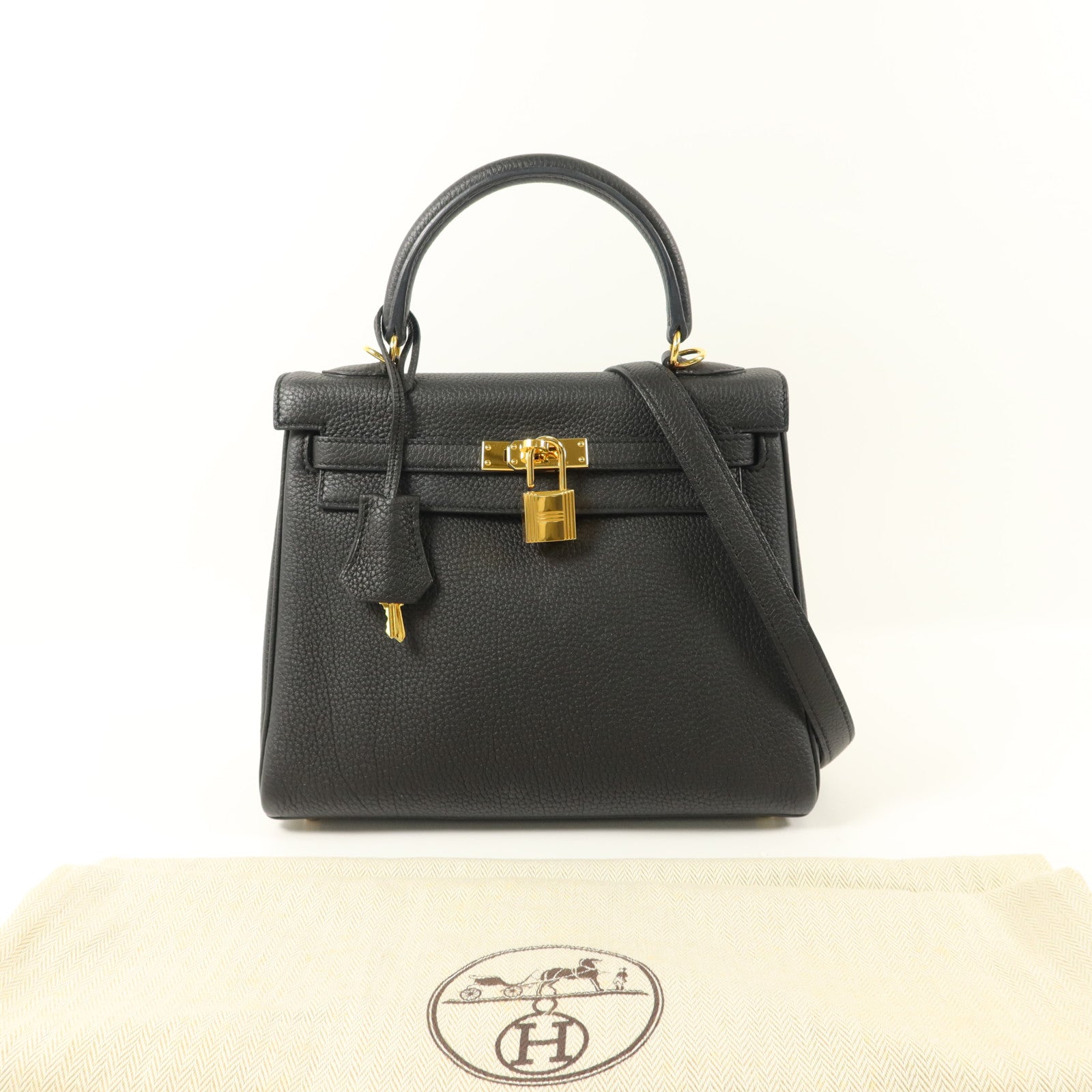 HERMES Togo皮革Kelly 25手挽肩背兩用袋Noir