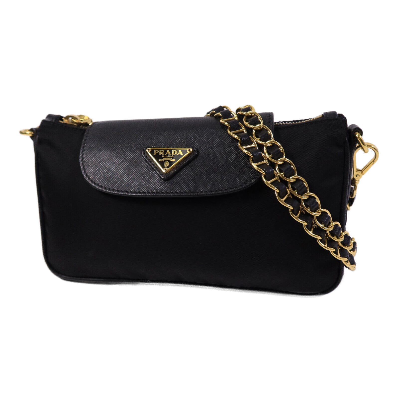PRADA 皮革/尼龍Shoulder Bag鏈帶肩背袋