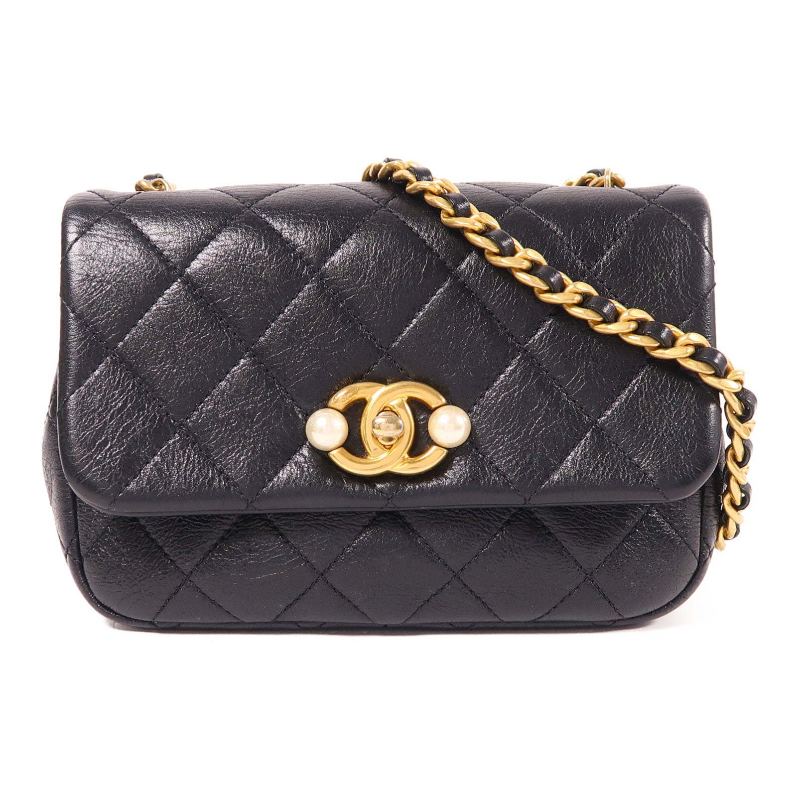 CHANEL 牛皮皮革Chain Shoulder金扣鏈帶肩背袋