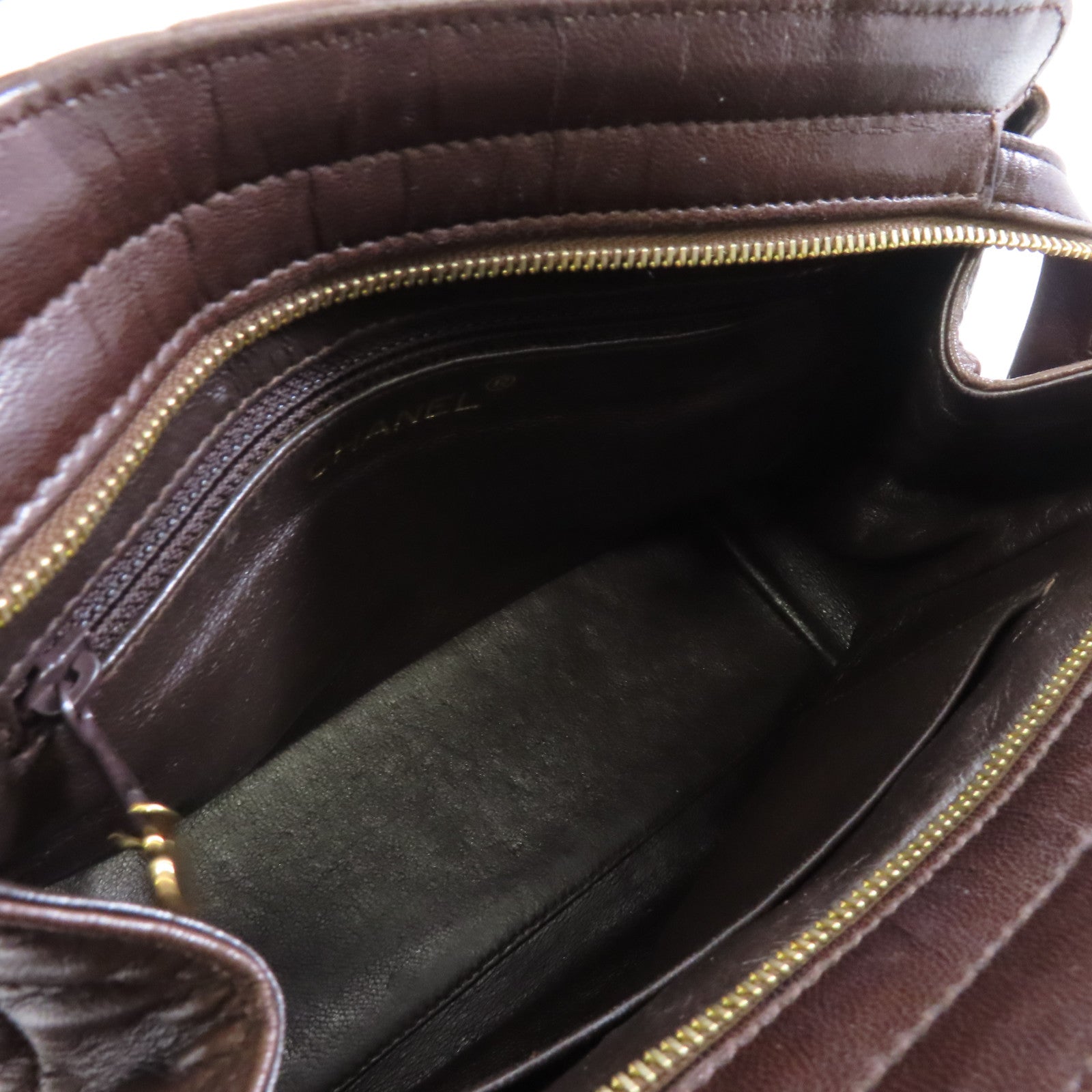 CHANEL 菱格羊皮皮革Vintage Handbag金扣手挽袋啡色