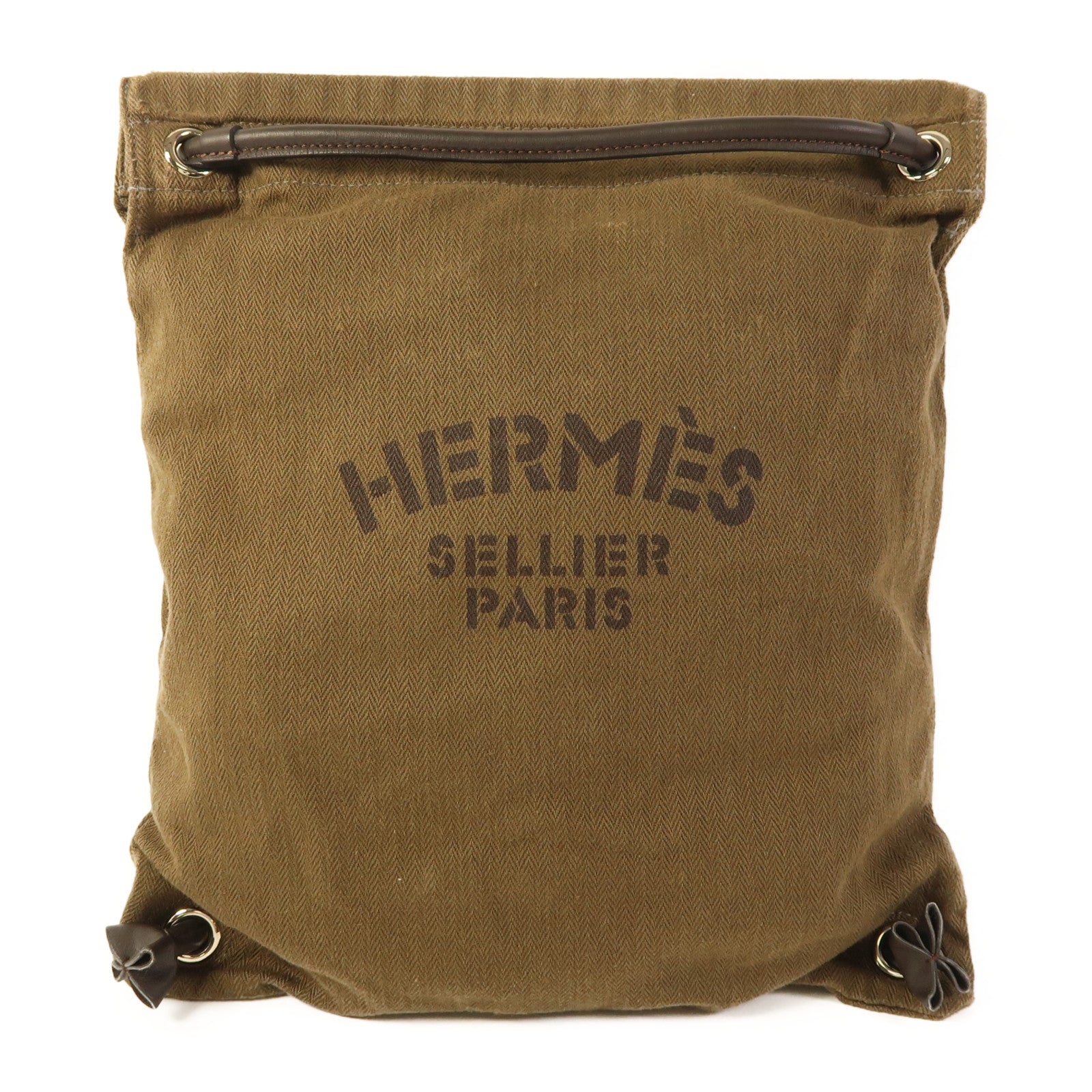 HERMES 帆布/皮革Aline Grooming Backpack背包Kaki