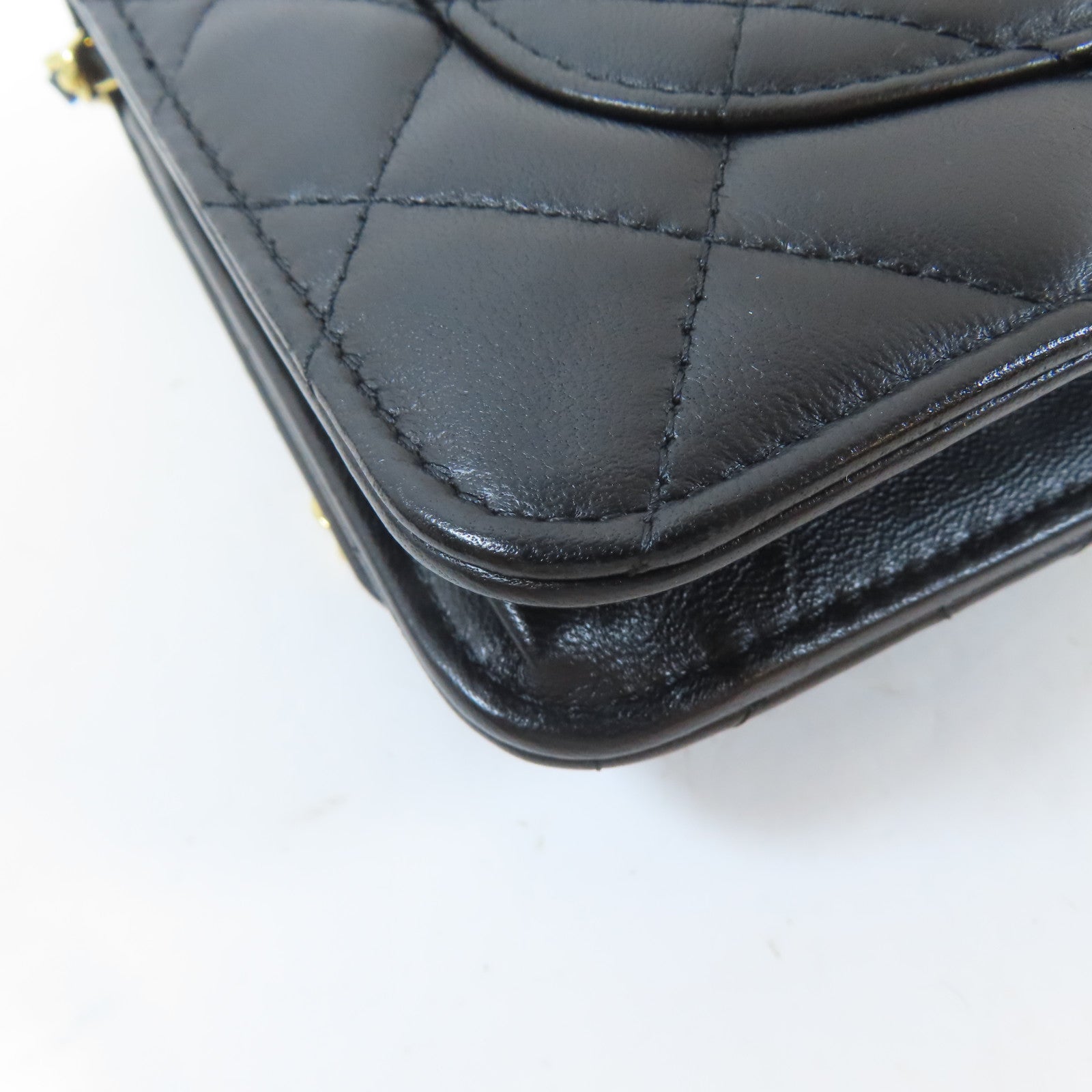 CHANEL 菱格牛皮皮革Wallet On Chain金扣鏈帶肩背袋黑色