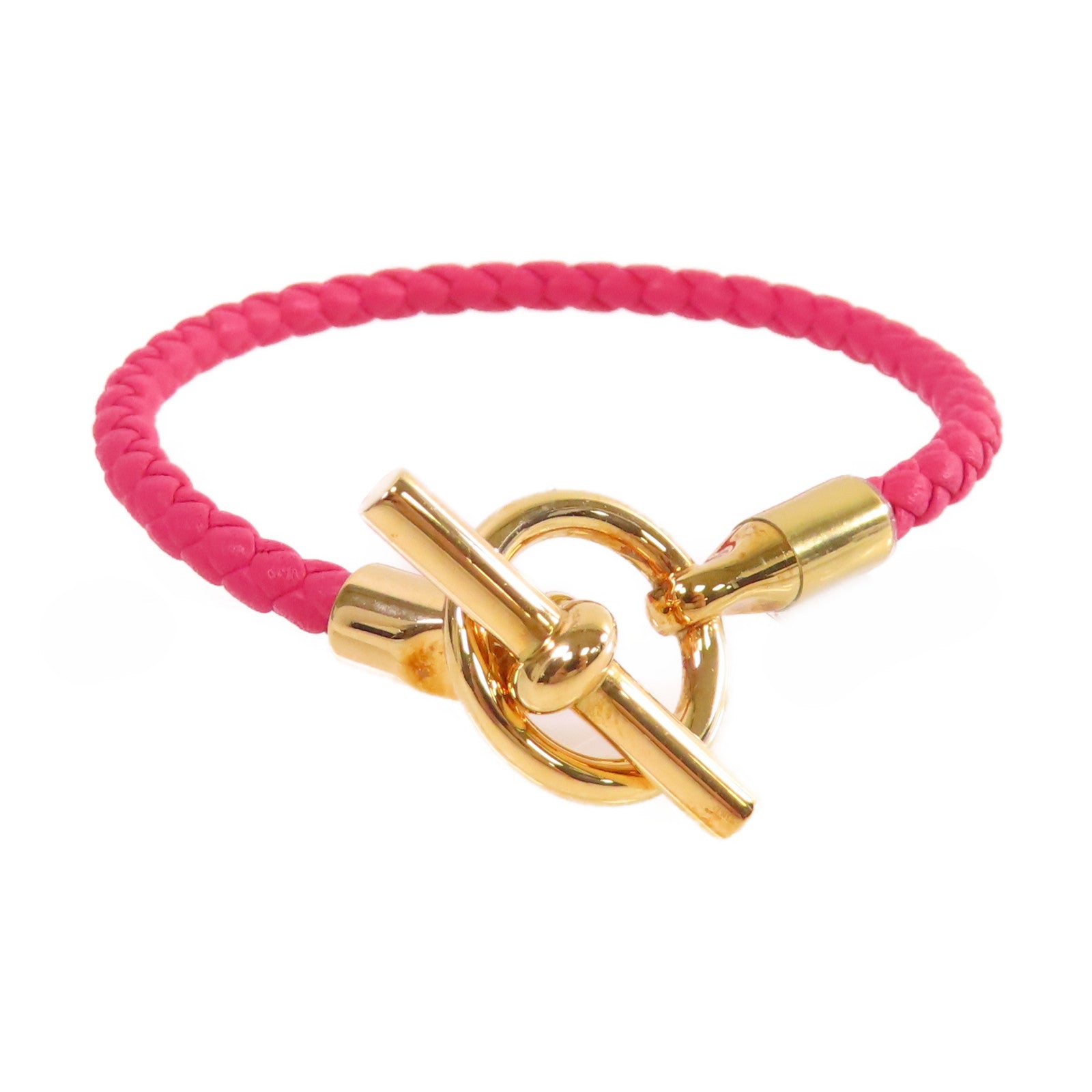 HERMES Swift皮革/金屬Glenan Bracelet金扣手鏈粉紅色