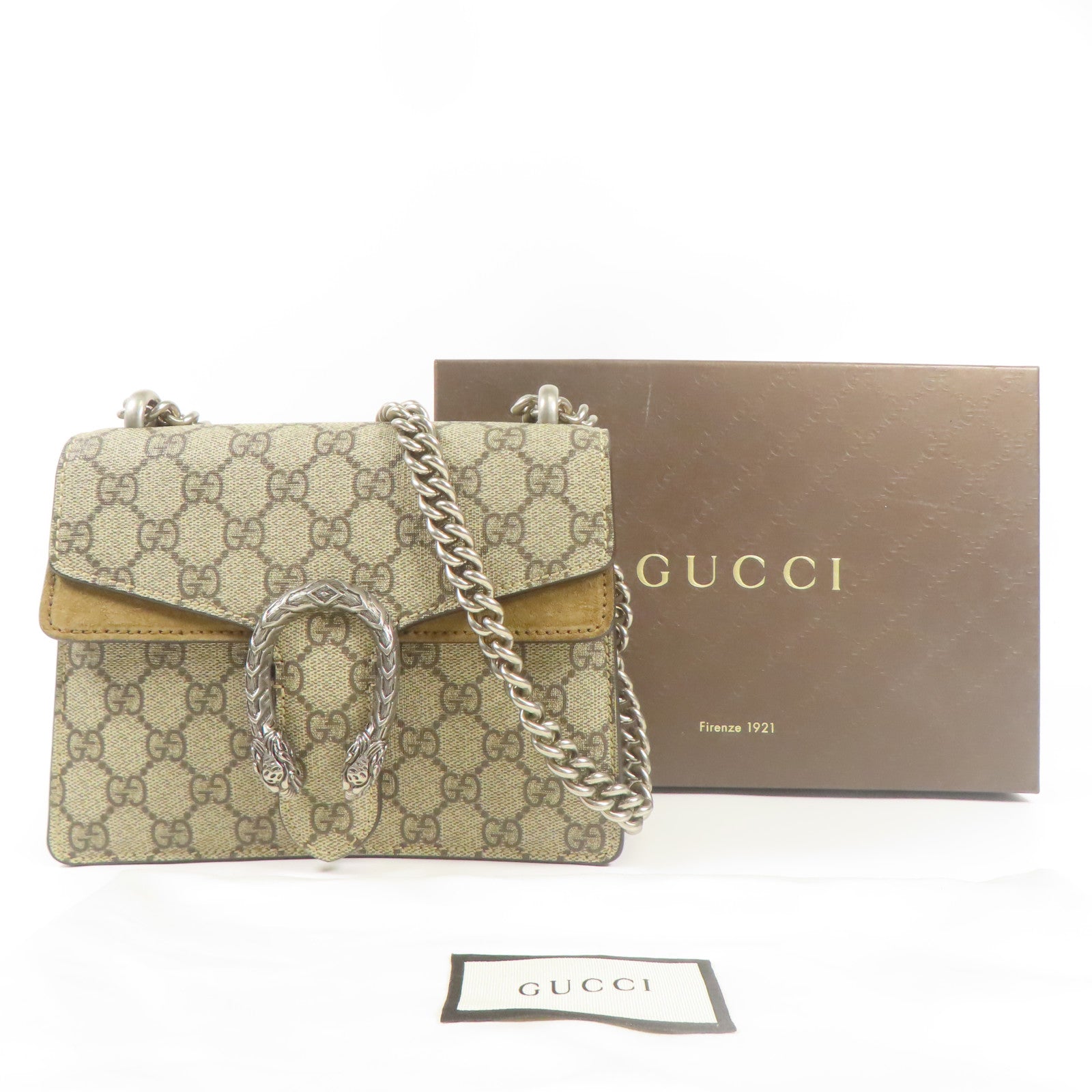 GUCCI 【激減優惠】塗層帆布Dionysus銀扣鏈帶肩背袋