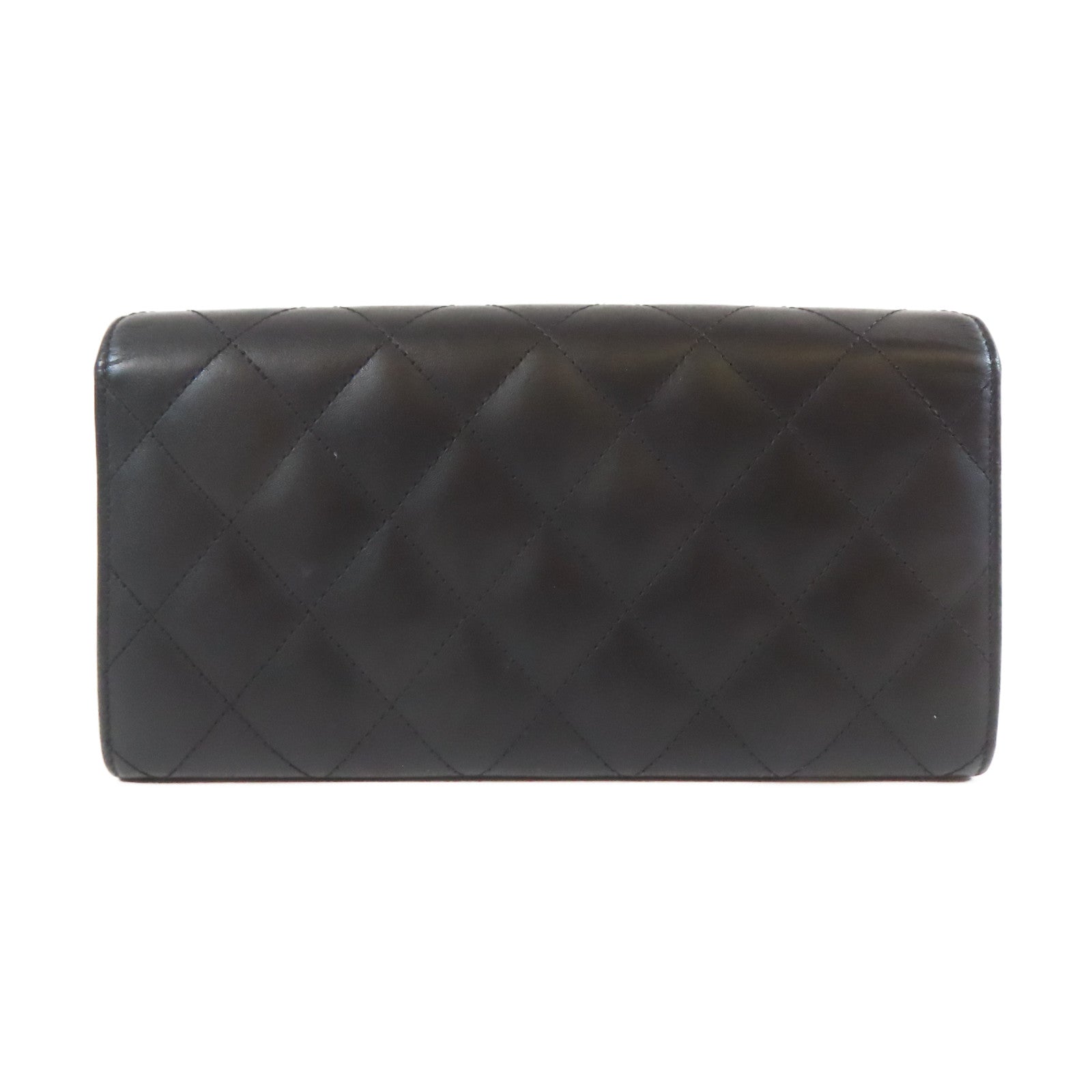 CHANEL 菱格牛皮皮革Cambon Long Wallet銀扣長錢包黑色