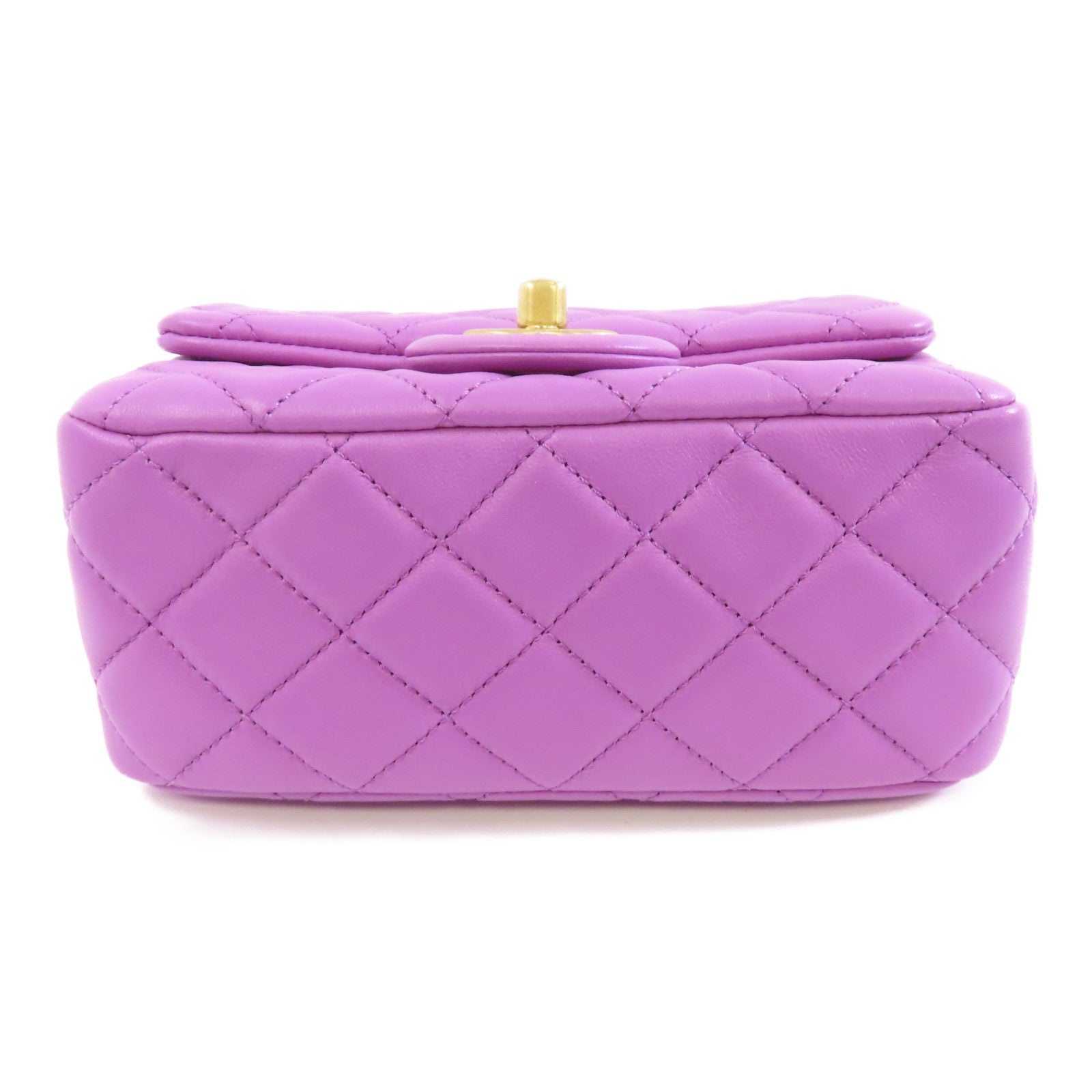 CHANEL 菱格羊皮皮革Classic 17cm金扣鏈帶肩背袋紫色
