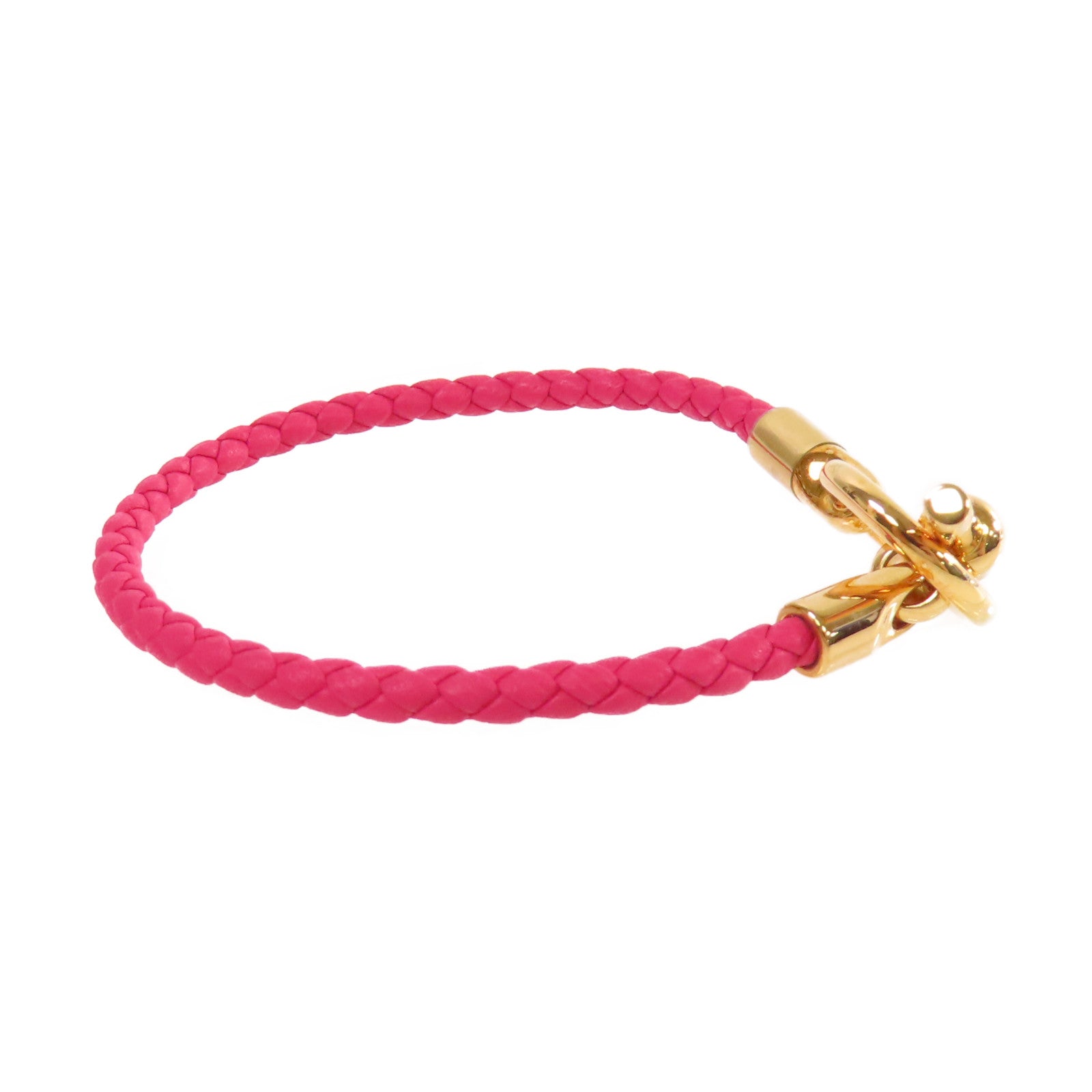 HERMES Swift皮革/金屬Glenan Bracelet金扣手鏈粉紅色