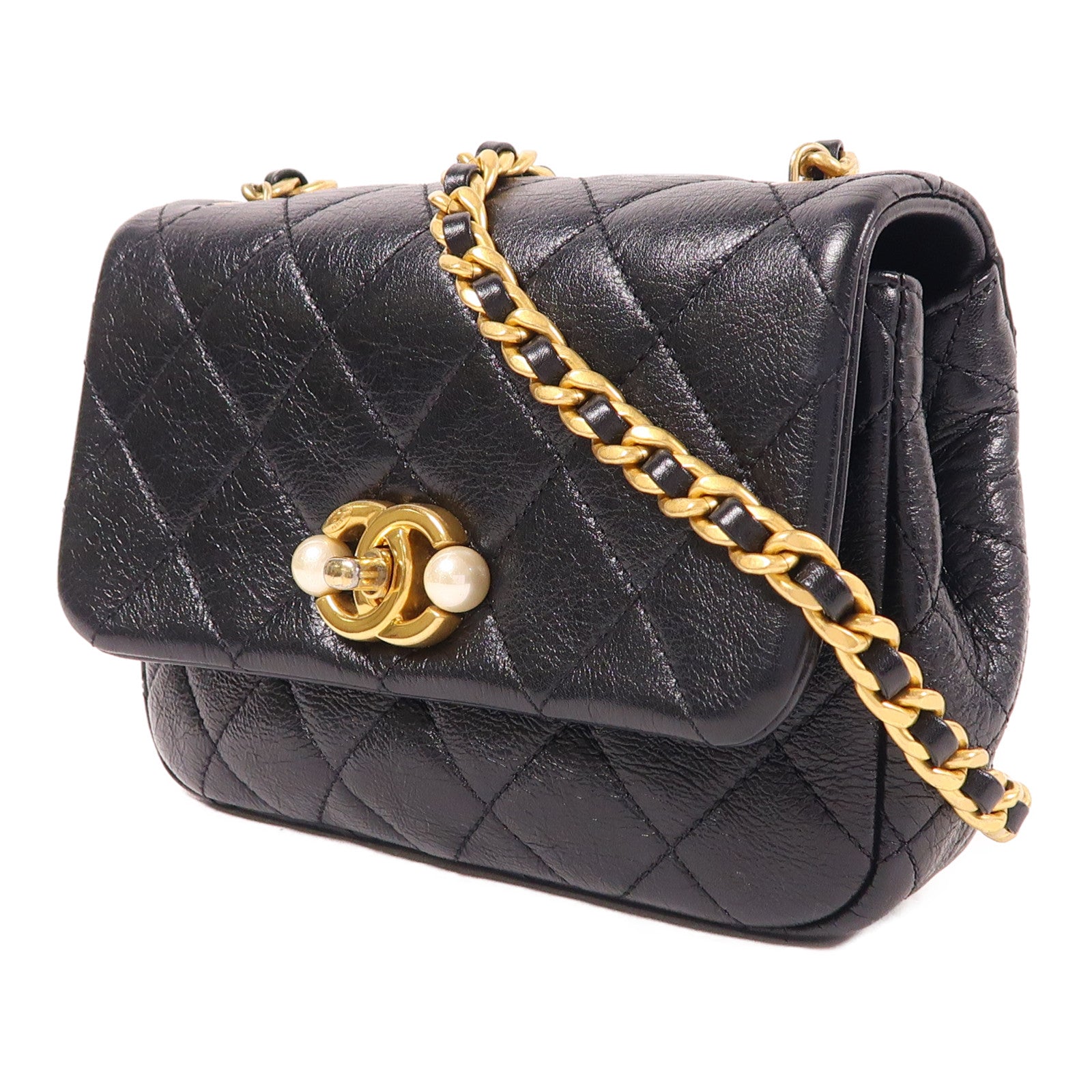 CHANEL 牛皮皮革Chain Shoulder金扣鏈帶肩背袋