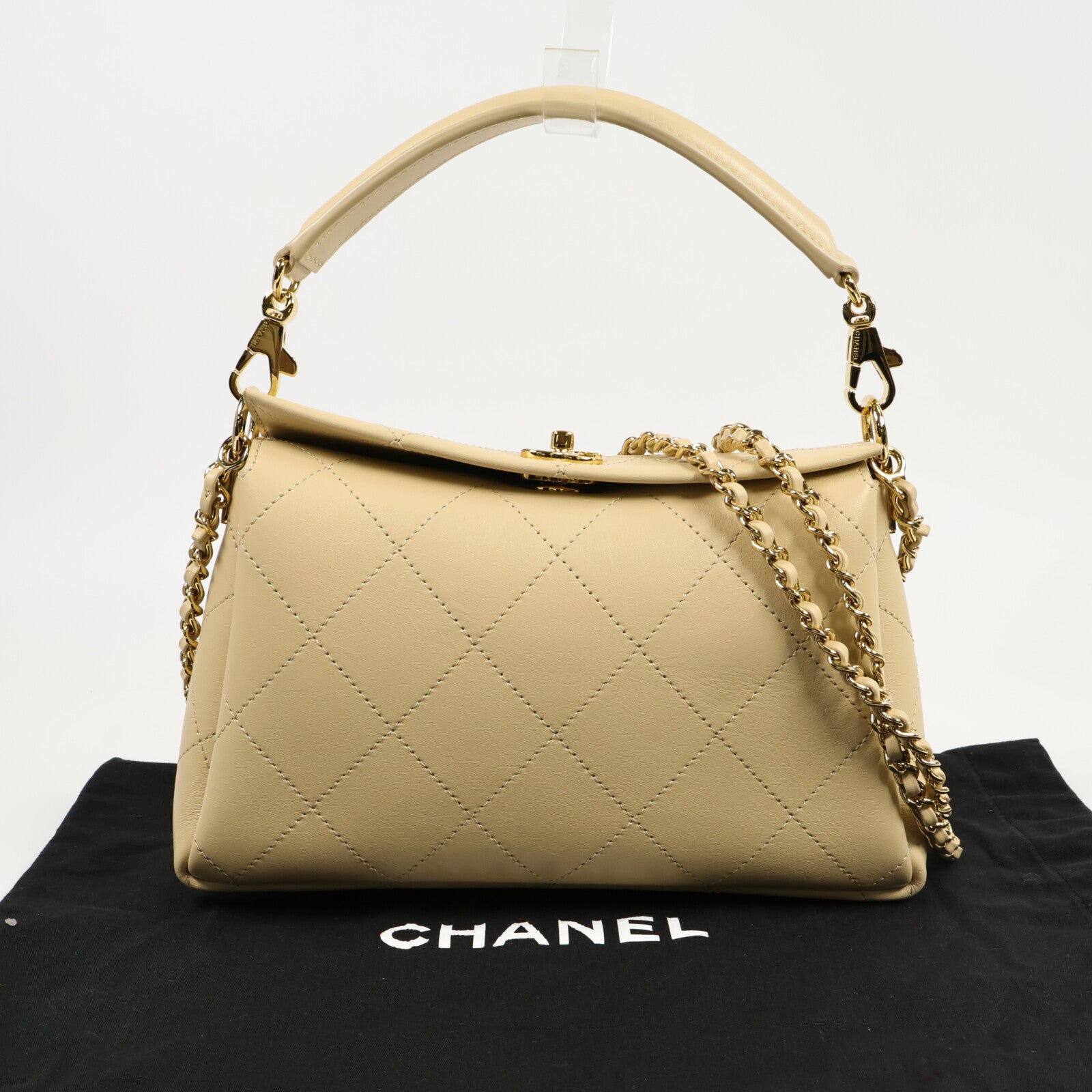 CHANEL 牛皮皮革Chain Shoulder Bag鏈帶手挽肩背兩用袋