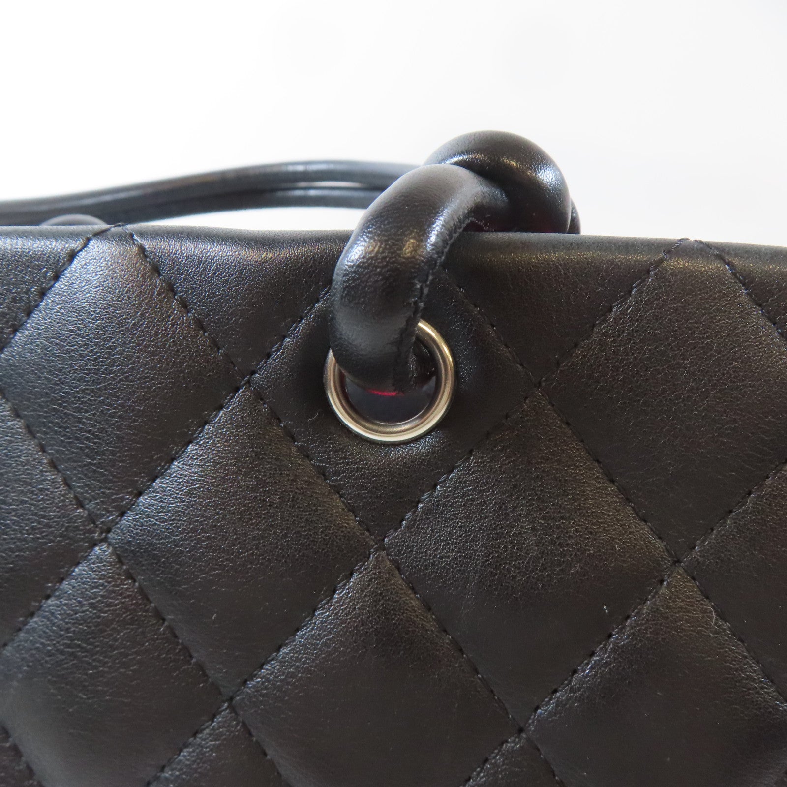 CHANEL 菱格牛皮皮革Cambon Tote銀扣手挽袋黑色