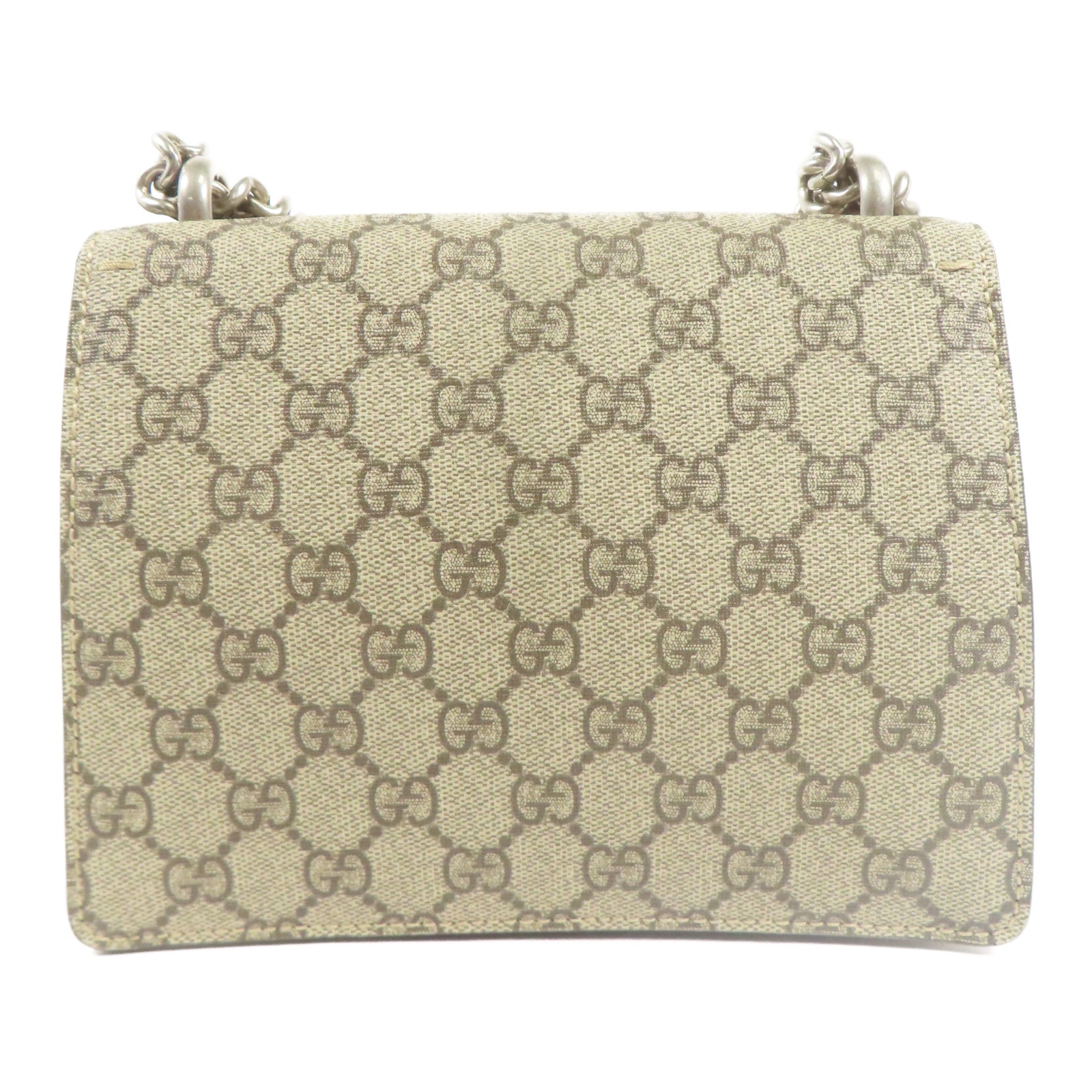 GUCCI 塗層帆布Dionysus銀扣鏈帶肩背袋