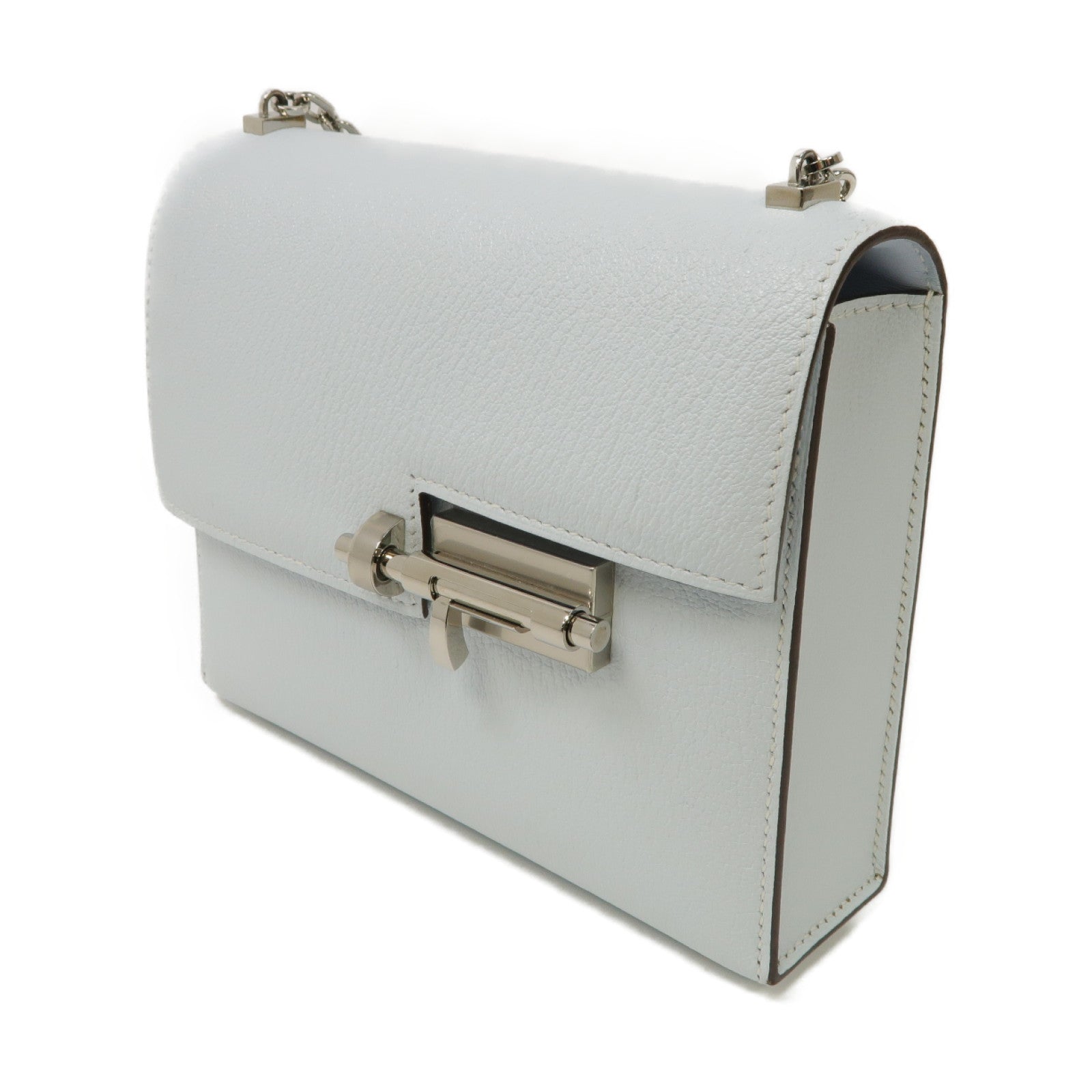 HERMES 【激減優惠】Chevre皮革Verrou Mini Shoulder Bag銀扣肩背袋Bleu Brume淺藍色