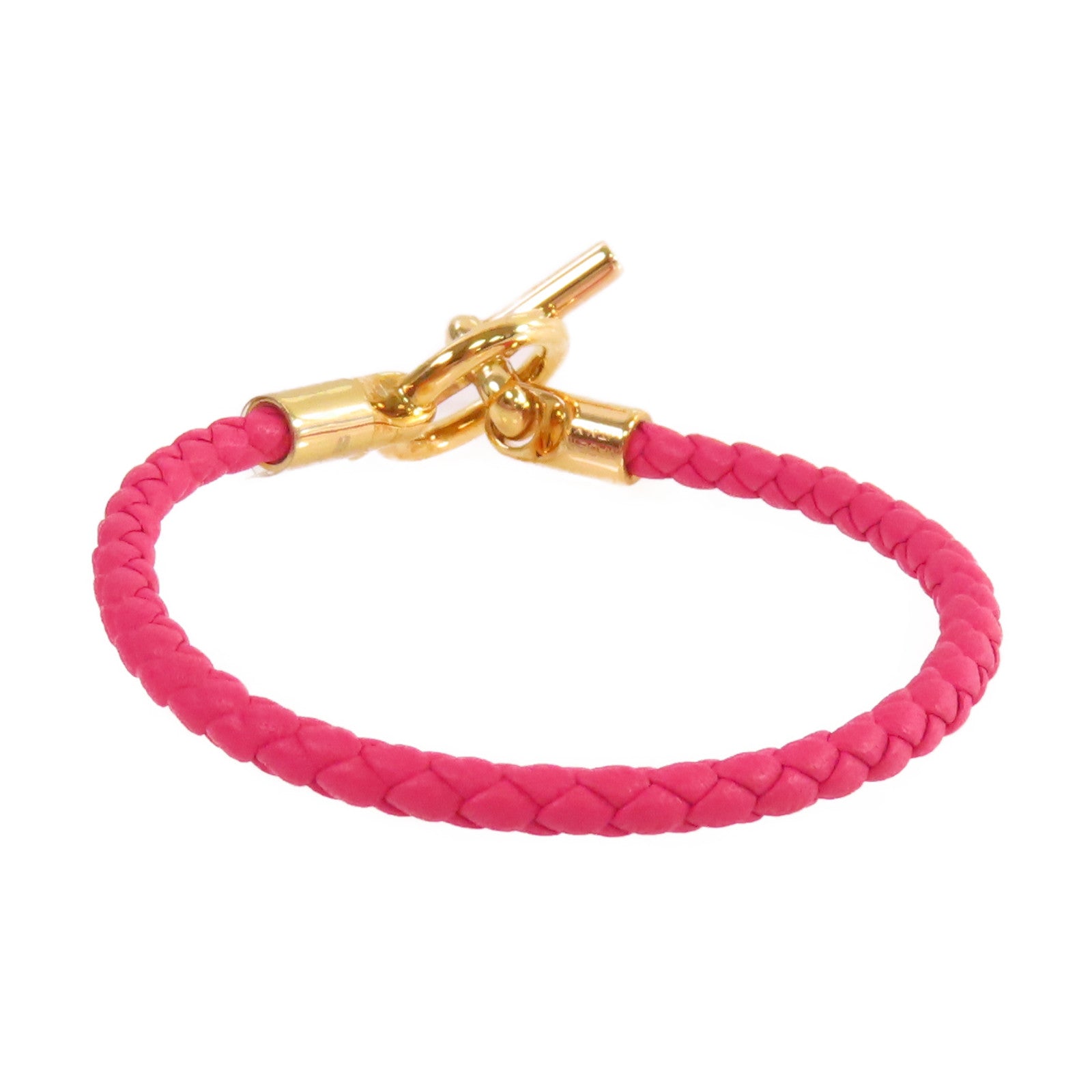 HERMES Swift皮革/金屬Glenan Bracelet金扣手鏈粉紅色