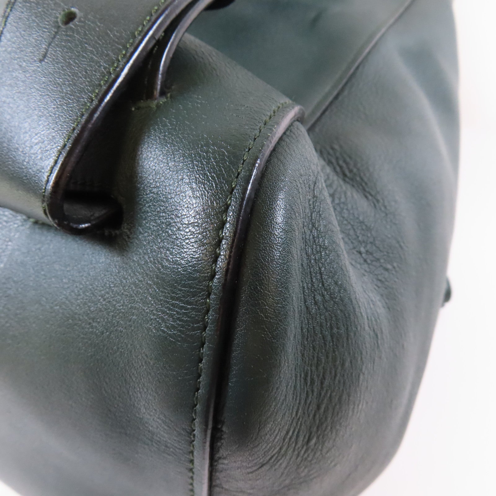 LOEWE 牛皮皮革Backpack銀扣背包綠色