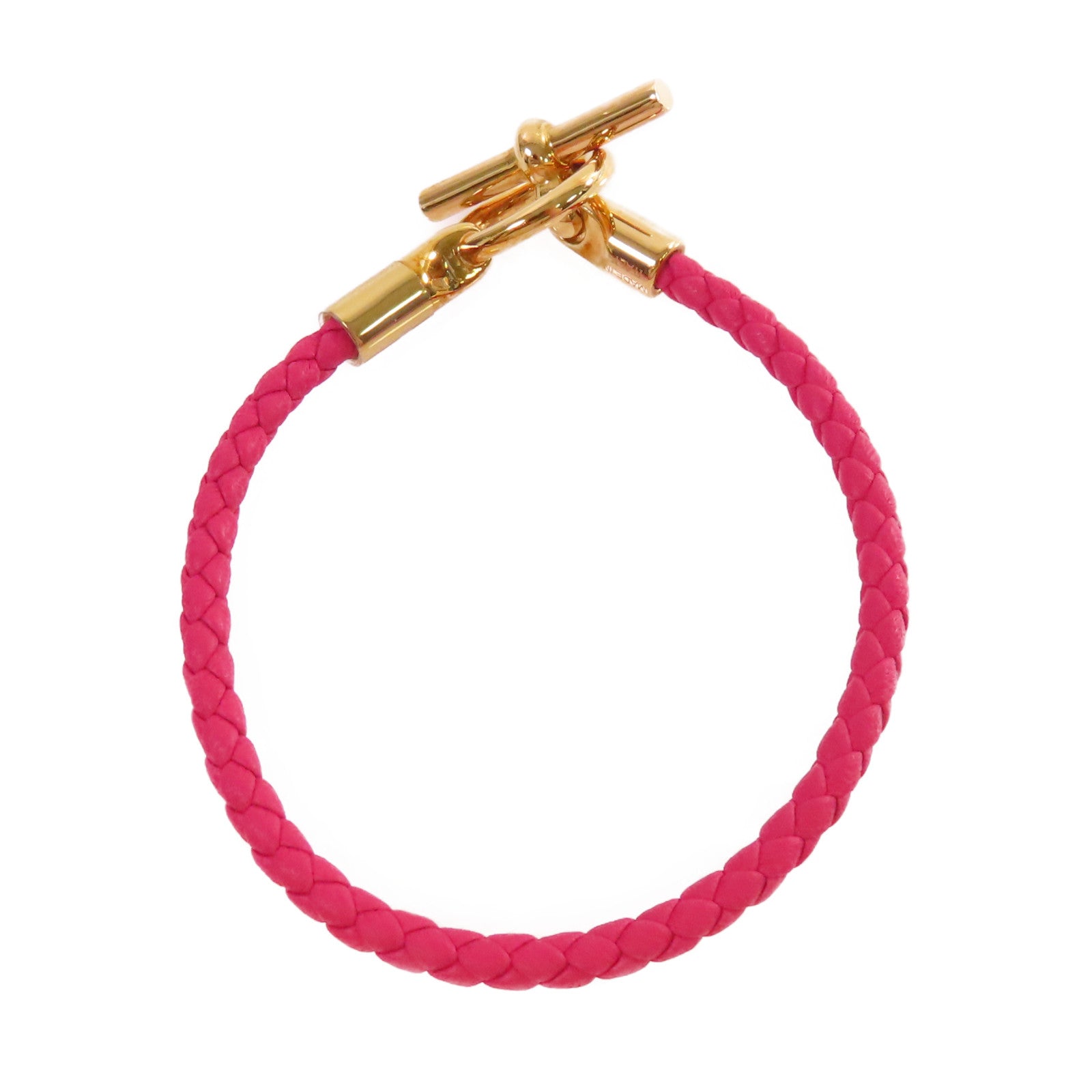 HERMES Swift皮革/金屬Glenan Bracelet金扣手鏈粉紅色