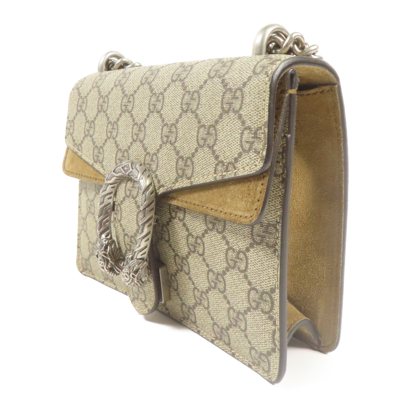 GUCCI 【激減優惠】塗層帆布Dionysus銀扣鏈帶肩背袋