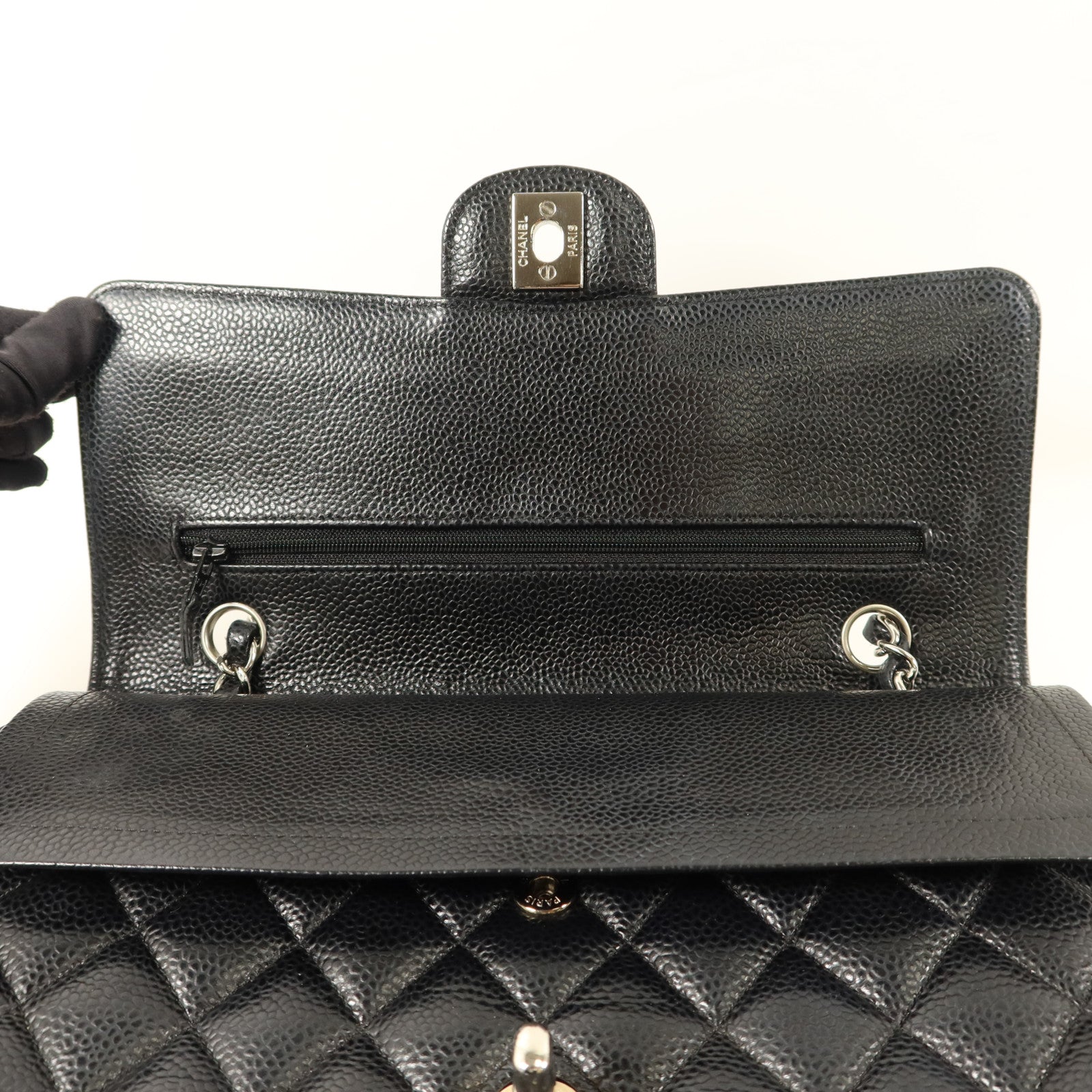 CHANEL 牛皮皮革Classic 25銀扣鏈帶肩背袋