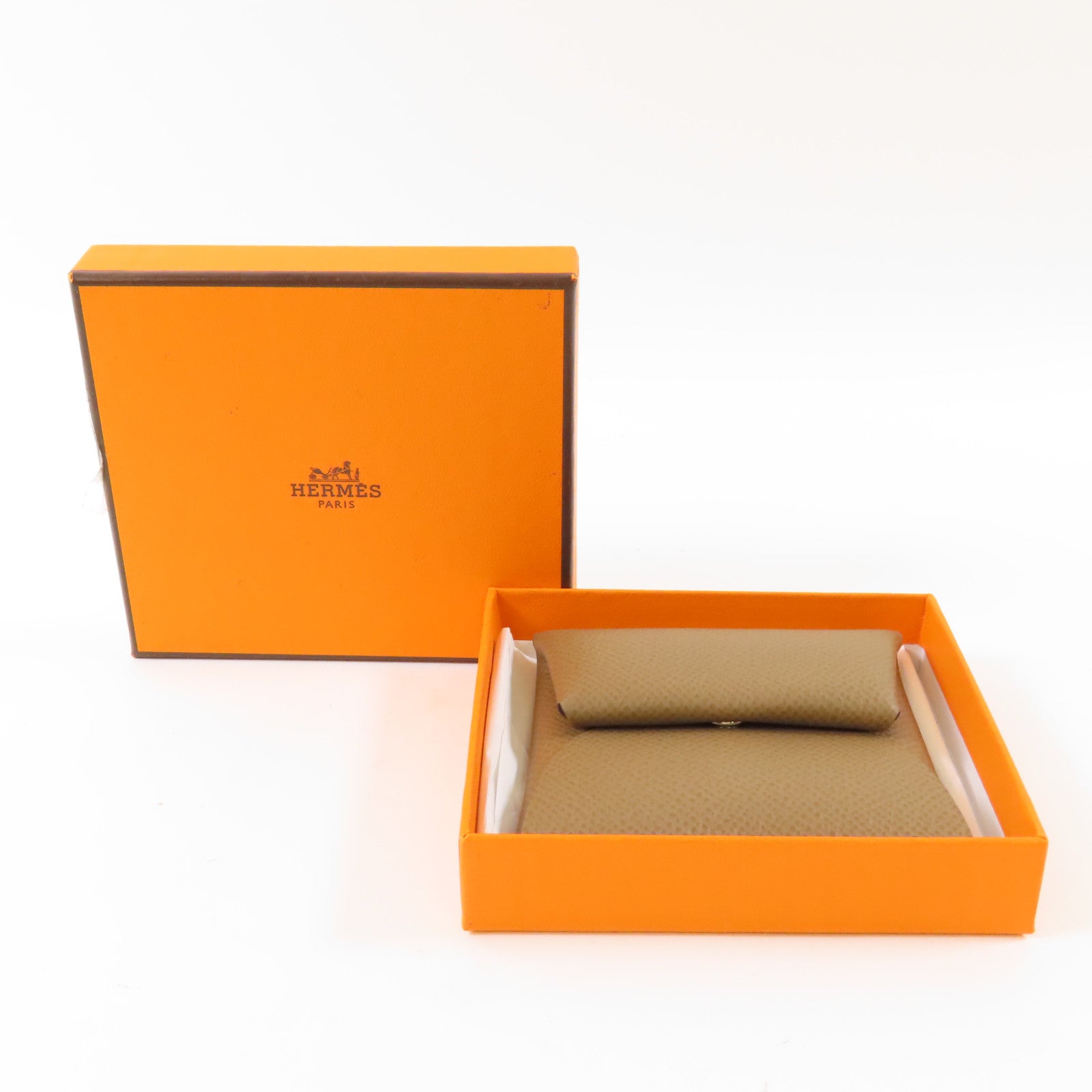 HERMES Epsom皮革Bastia銀扣零錢包18 Etoupe/大象灰