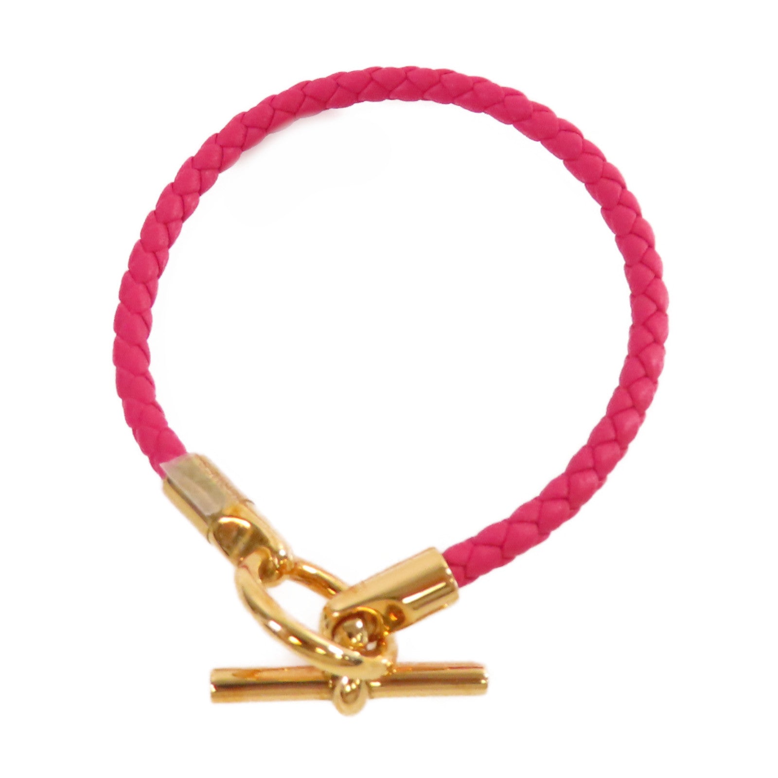 HERMES Swift皮革/金屬Glenan Bracelet金扣手鏈粉紅色