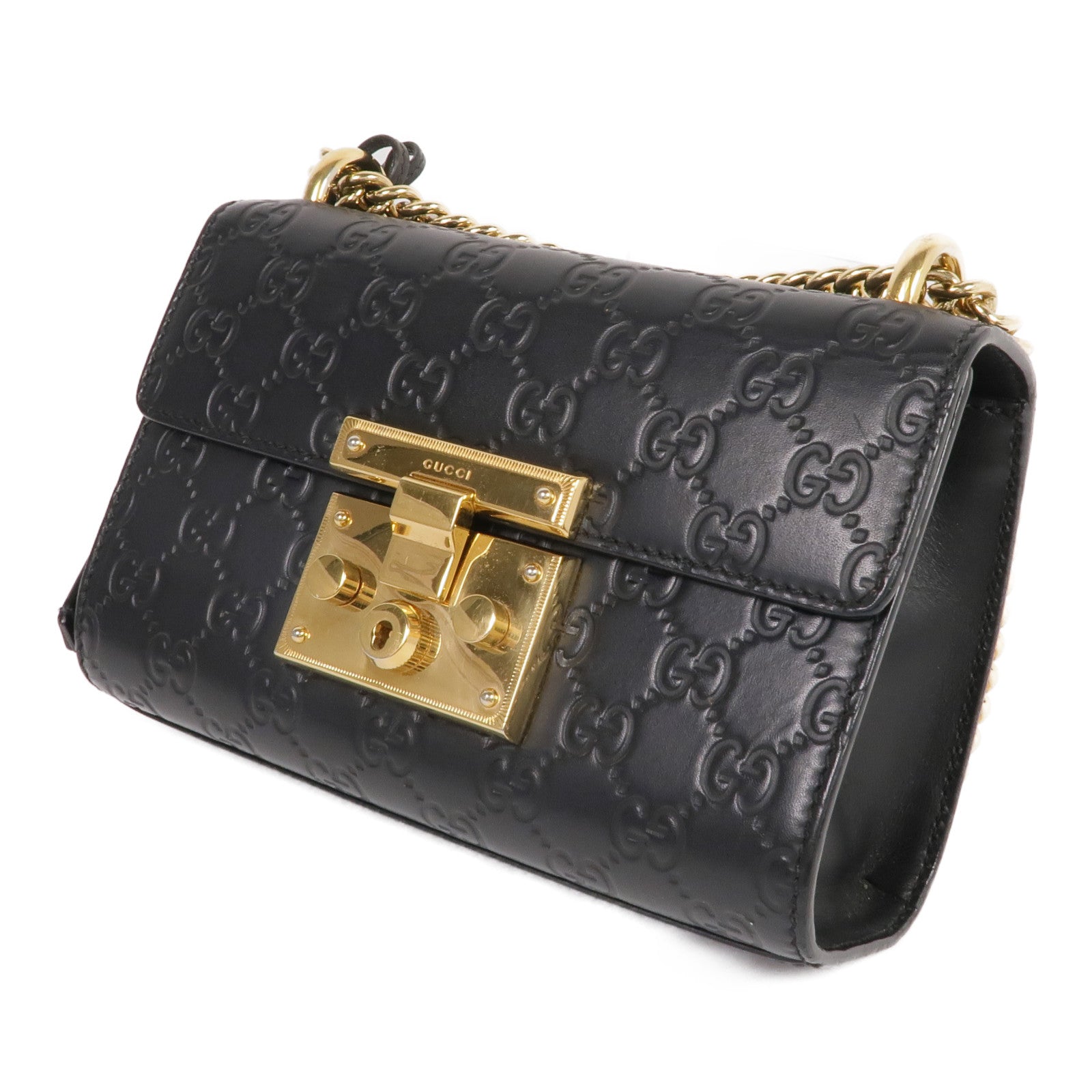 GUCCI 【激減優惠】牛皮皮革Padlock Small金扣鏈帶肩背袋