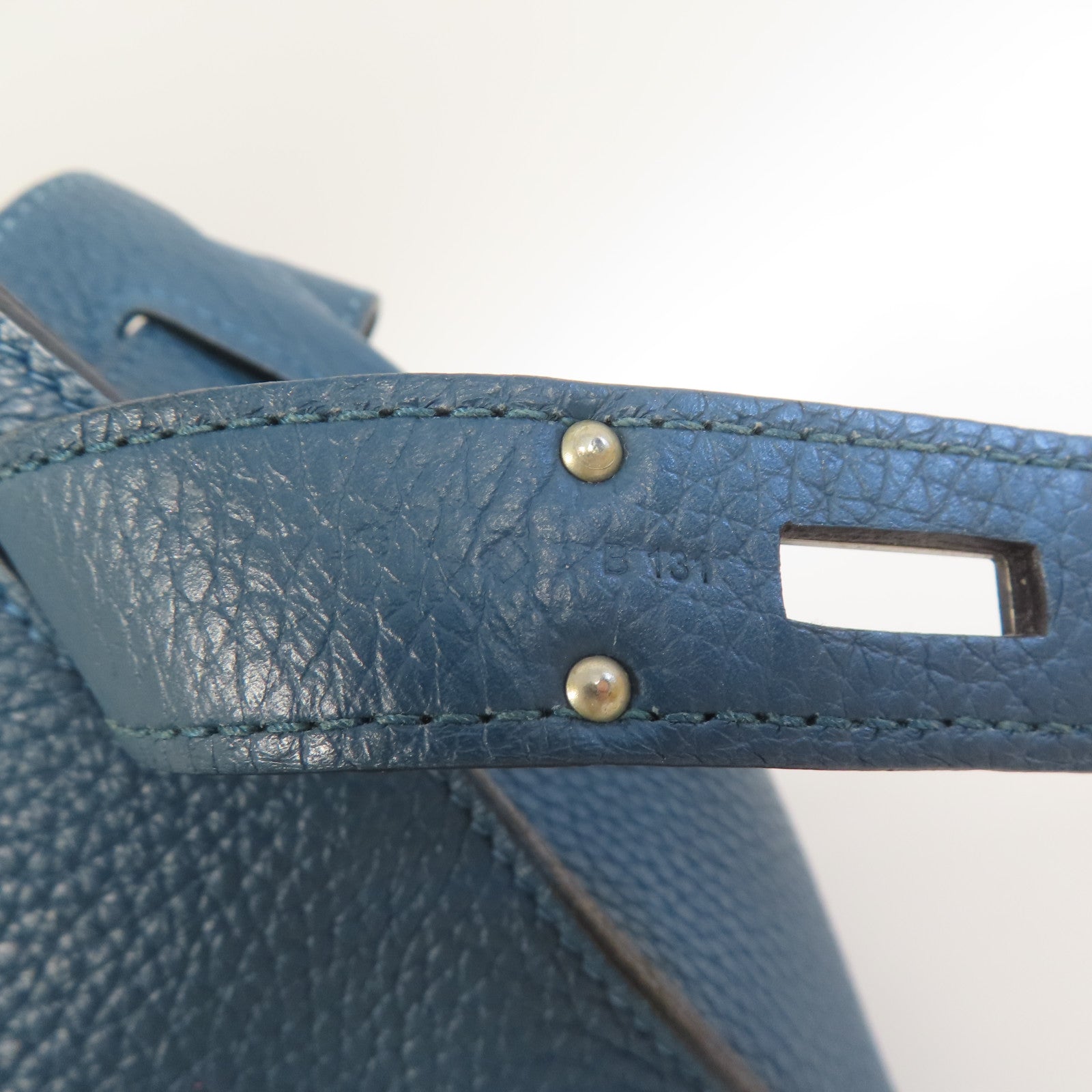 HERMES 【激減優惠】Clemence皮革Jypsiere 34銀扣肩背袋鴨子藍色