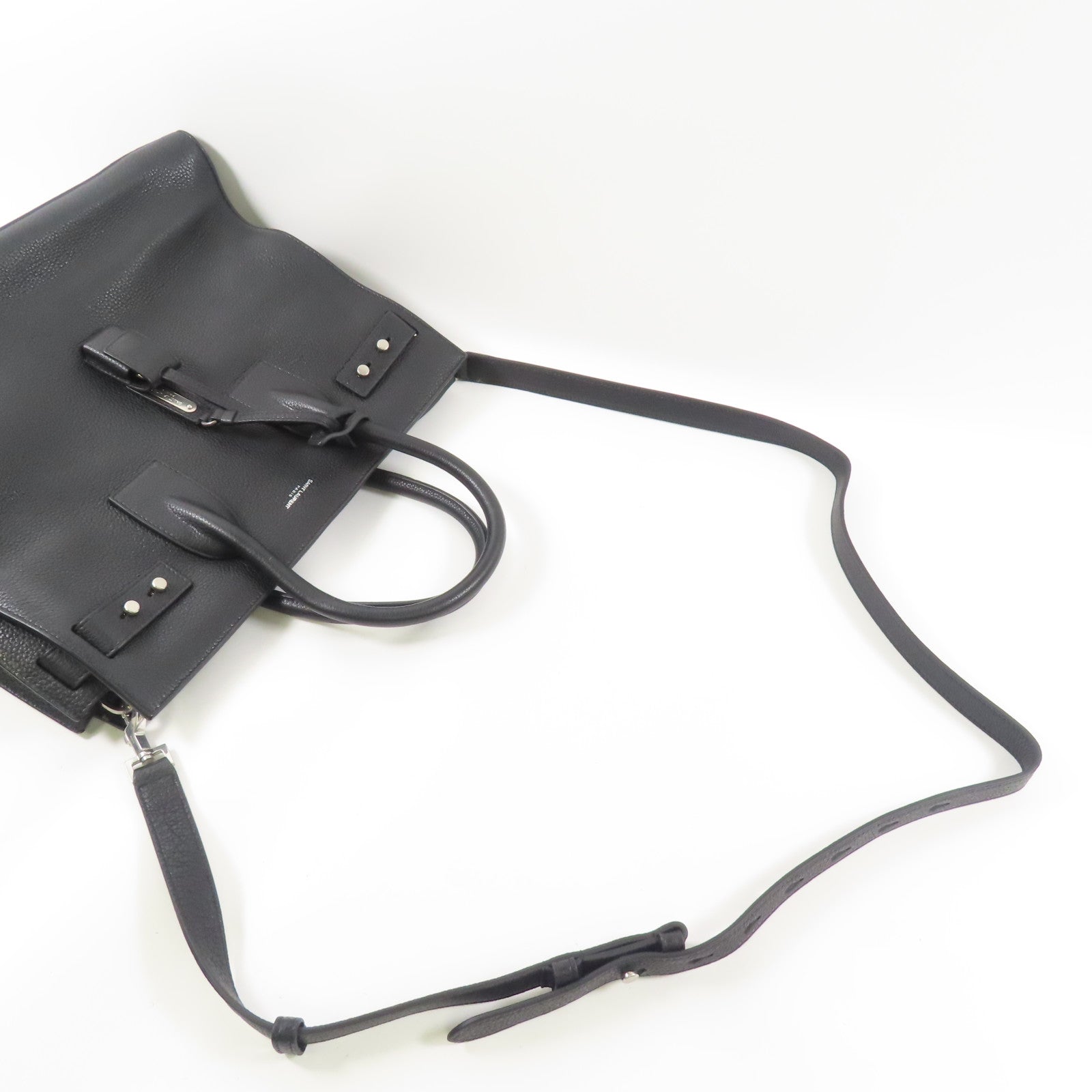 SAINT LAURENT 牛皮皮革Sac De Jour銀扣手挽肩背兩用袋