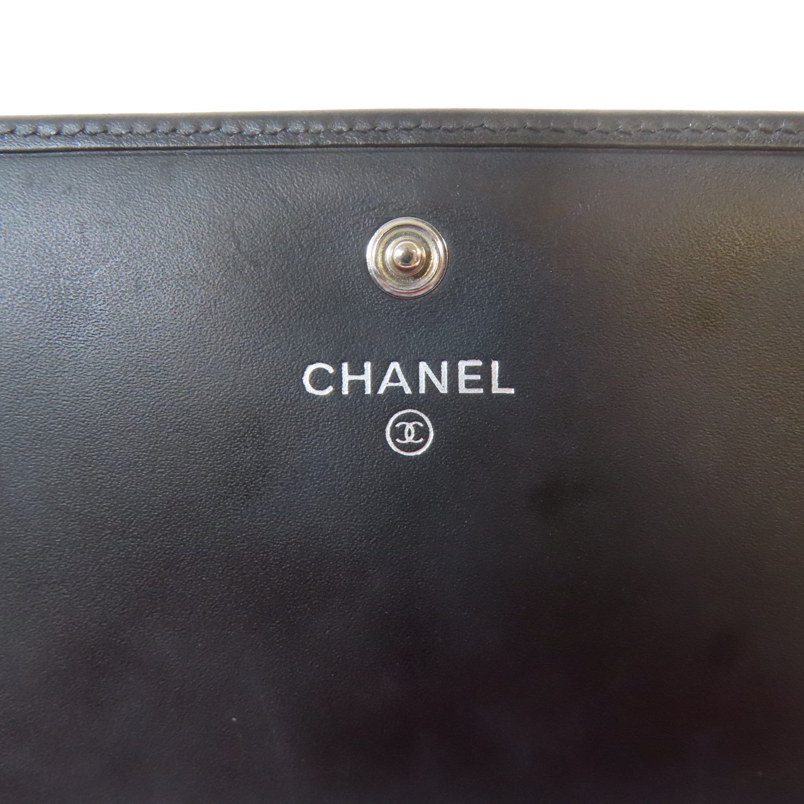 CHANEL 菱格牛皮皮革Cambon Long Wallet銀扣長錢包黑色