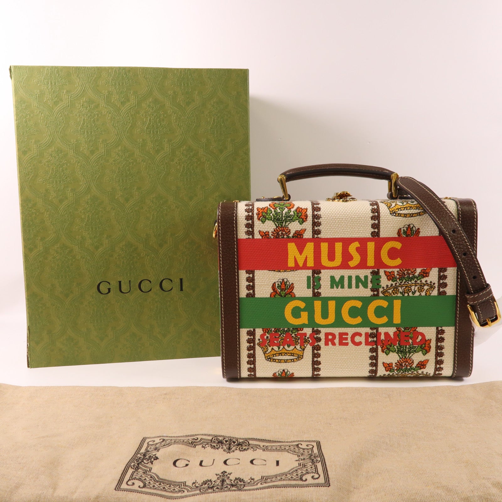 GUCCI 帆布/皮革Beauty Case金扣手挽肩背兩用袋